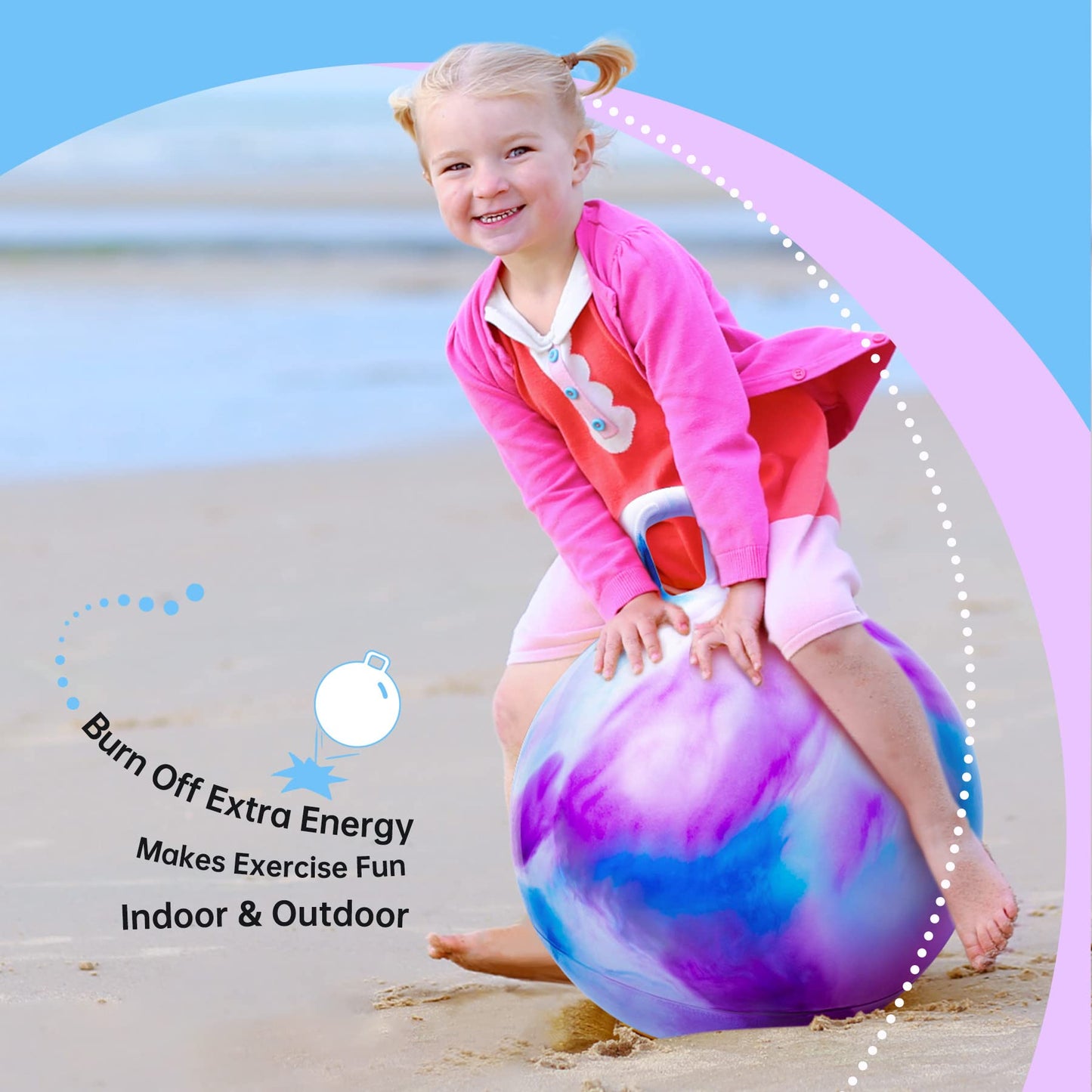 ZOOJOY Hopper Ball, Hopping Toys for Kids, 20 inch Bouncy Ball with Handle for Boys Girls Aged 5-12, Inflatable Clouds Bounce Hopper Toy with Pump
