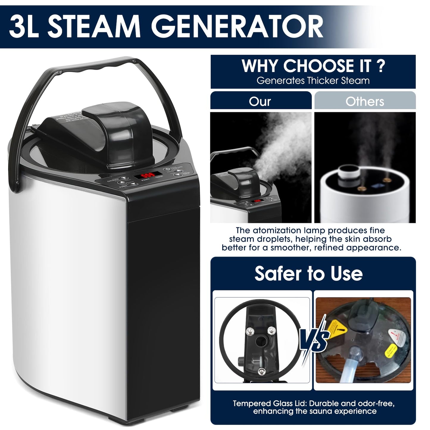 Portable Sauna, Personal Sauna for Home,Steam Sauna,Sauna Box Sauna Tent with 3L Steamer, UV Atomization, Cycling Timer and 9 Levels,72''X36''X36''- Black