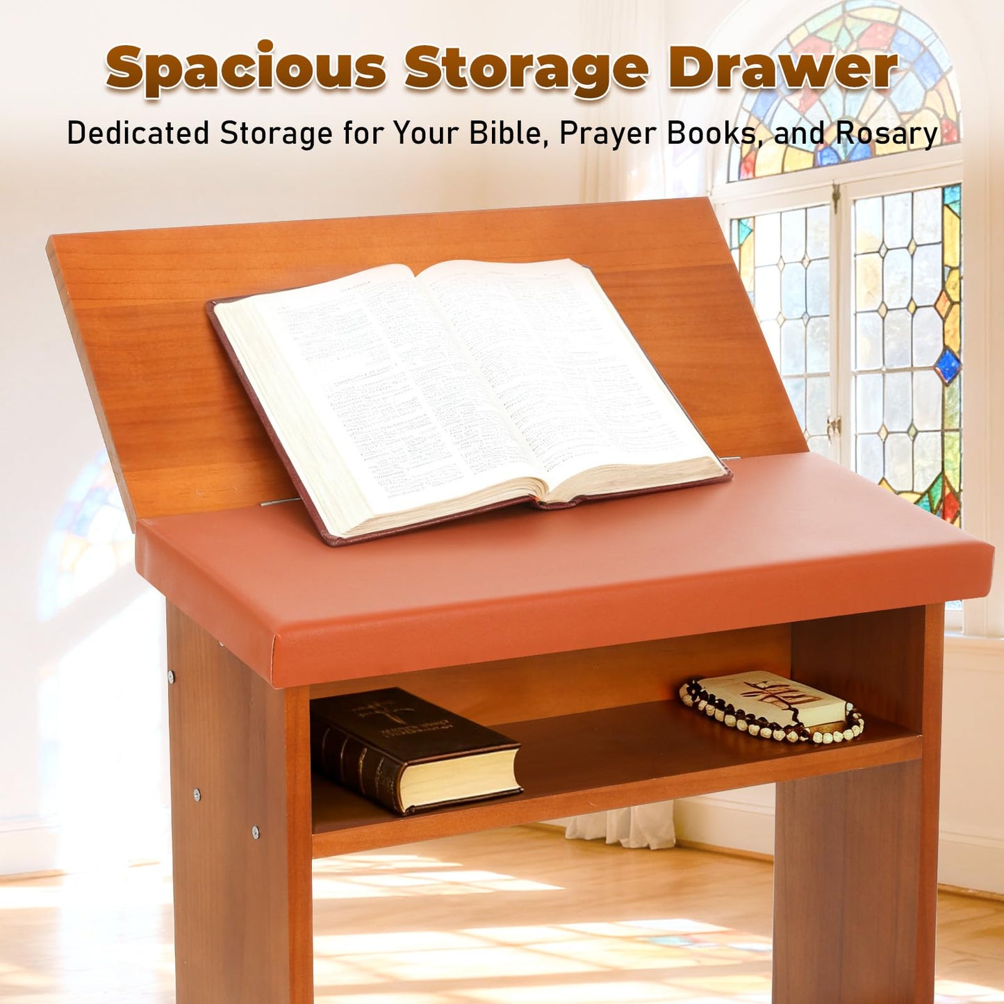 JoyPcsTable Prayer Kneeler Bench with Book Rest, Adjustable Height Foldable Kneeling Bench with Thick Padding, Portable Prayer Stool for Home, Church and Meditation