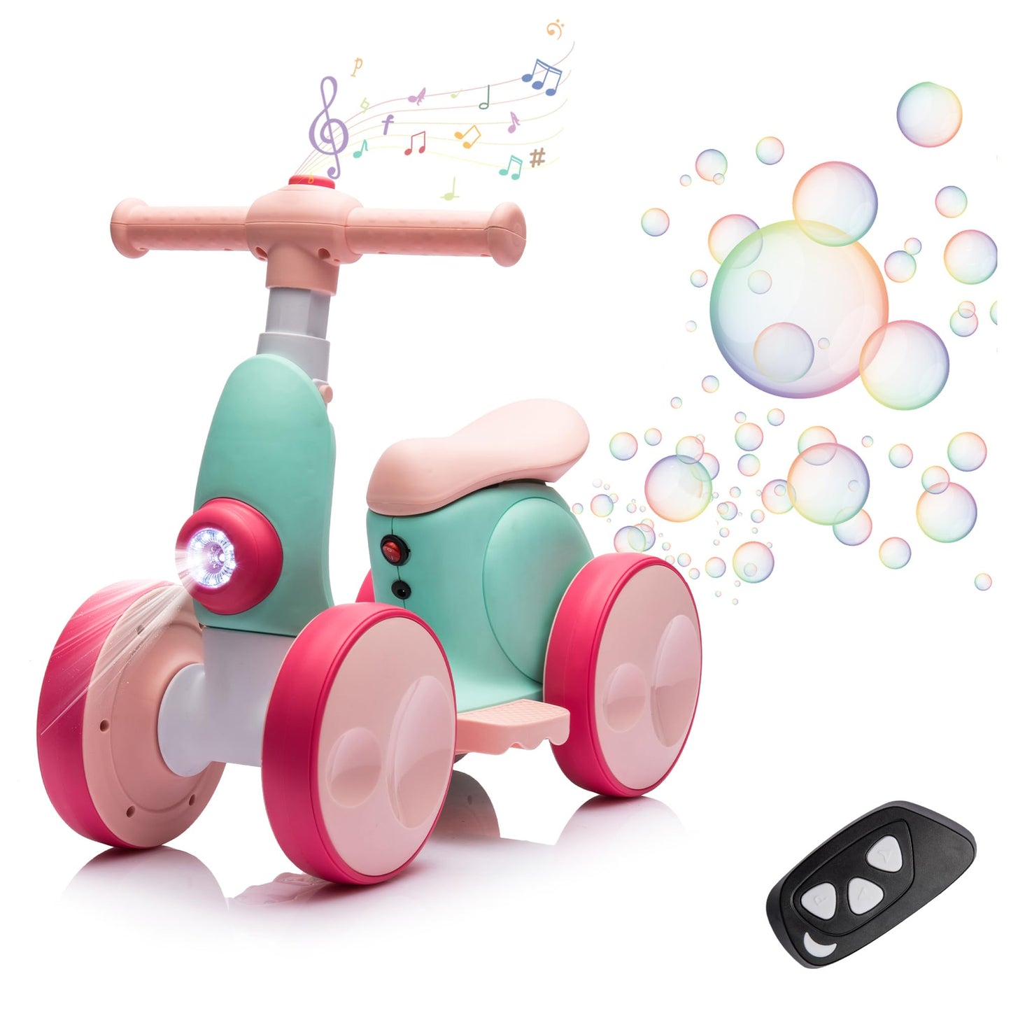 6V Electric Baby Balance Bike for 1 Year Old Boys Girls Ride on Toys 12-36 Months Toddler Balance Bike, 4 Wheels Kids First Bike with Remote Control First Birthday Gifts- Green&Red