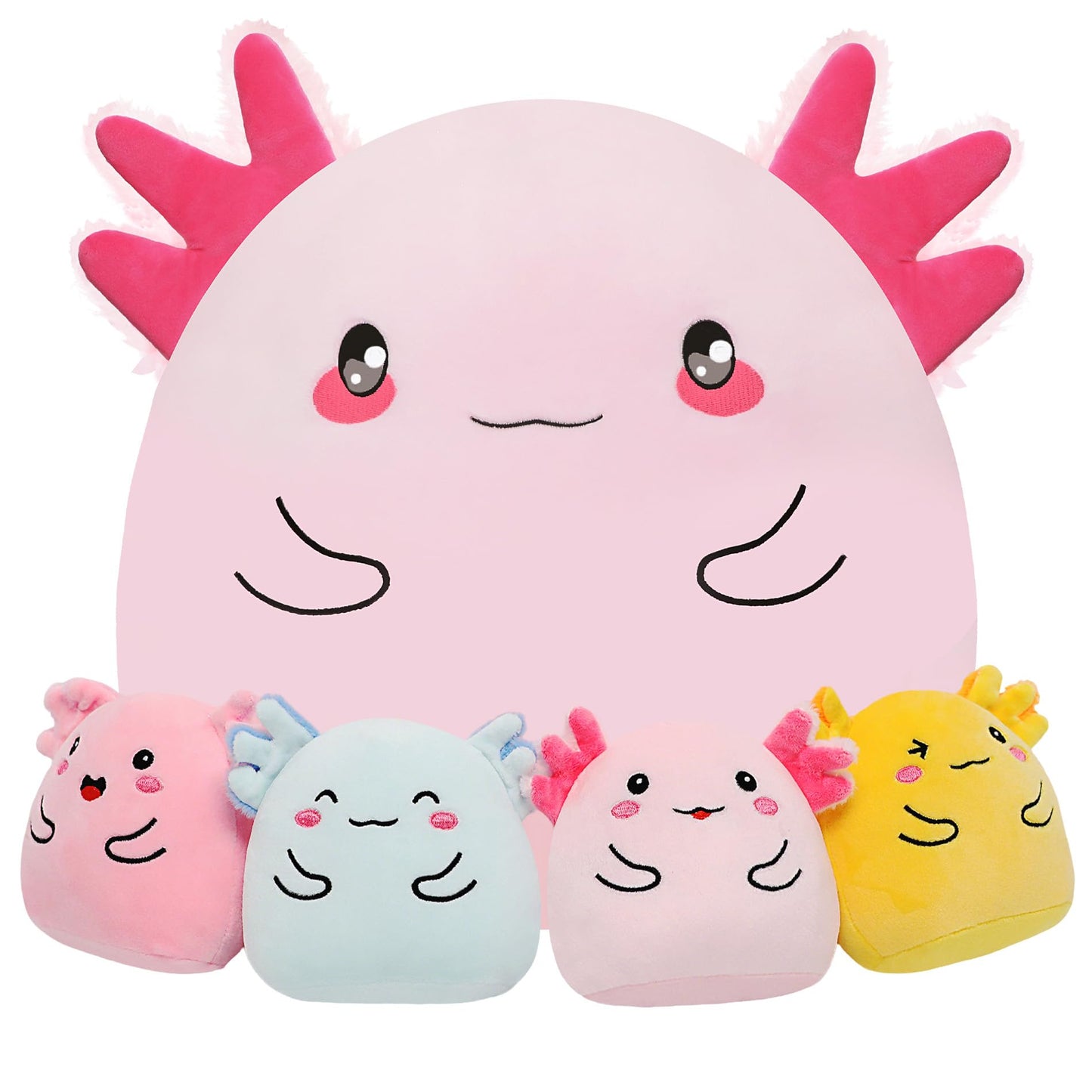 Axolotl Plush with 4 Babies Inside - 13 Inch Mommy Axolotl Plush Interactive 4 Colorful Baby in Tummy 5-Piece Cute Big Axolotls Adopt Toy Plushies for Girls Boys 0-8 Kids Birthday Baby ShowerGift