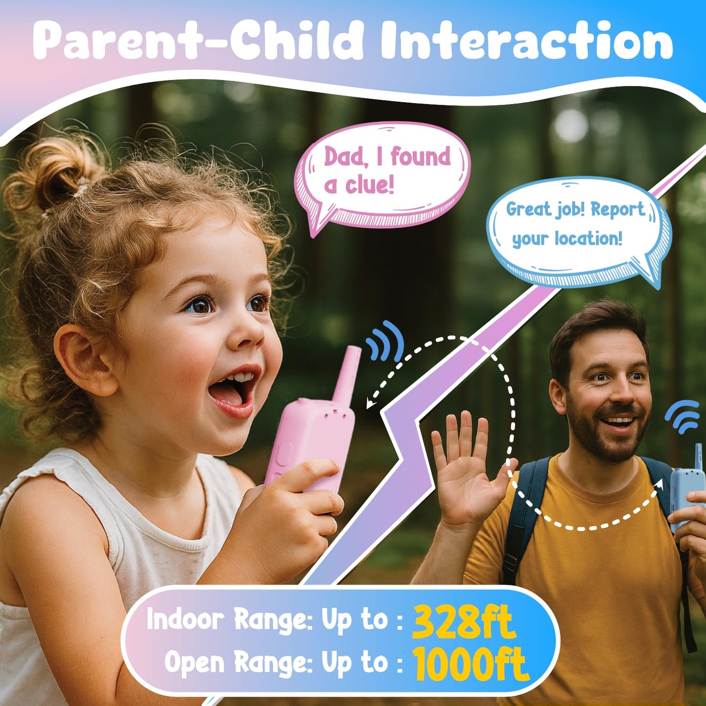 Video Walkie Talkies for Kids, Handheld 2 Pack Rechargeable Video Walkies Talkies, Indoor Outdoor Toys Christmas Birthday Gifts for Age 3-12 Year Old Girls Boys (Blue & Pink)