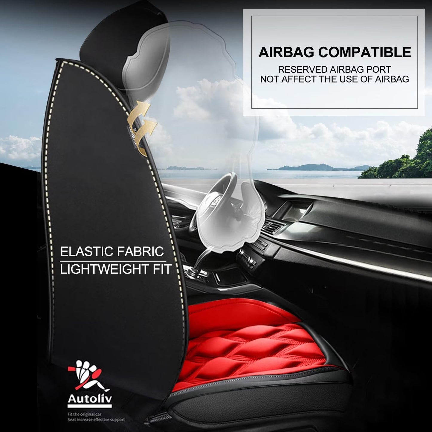 AOMSAZTO Car Seat Covers,Full Set 5 Seats Custom Fit for Toyota Camry 2002-2026,Faux Leather Automotive Cushion Covers Seat Protector,Airbag Compatible Waterproof Black&Red