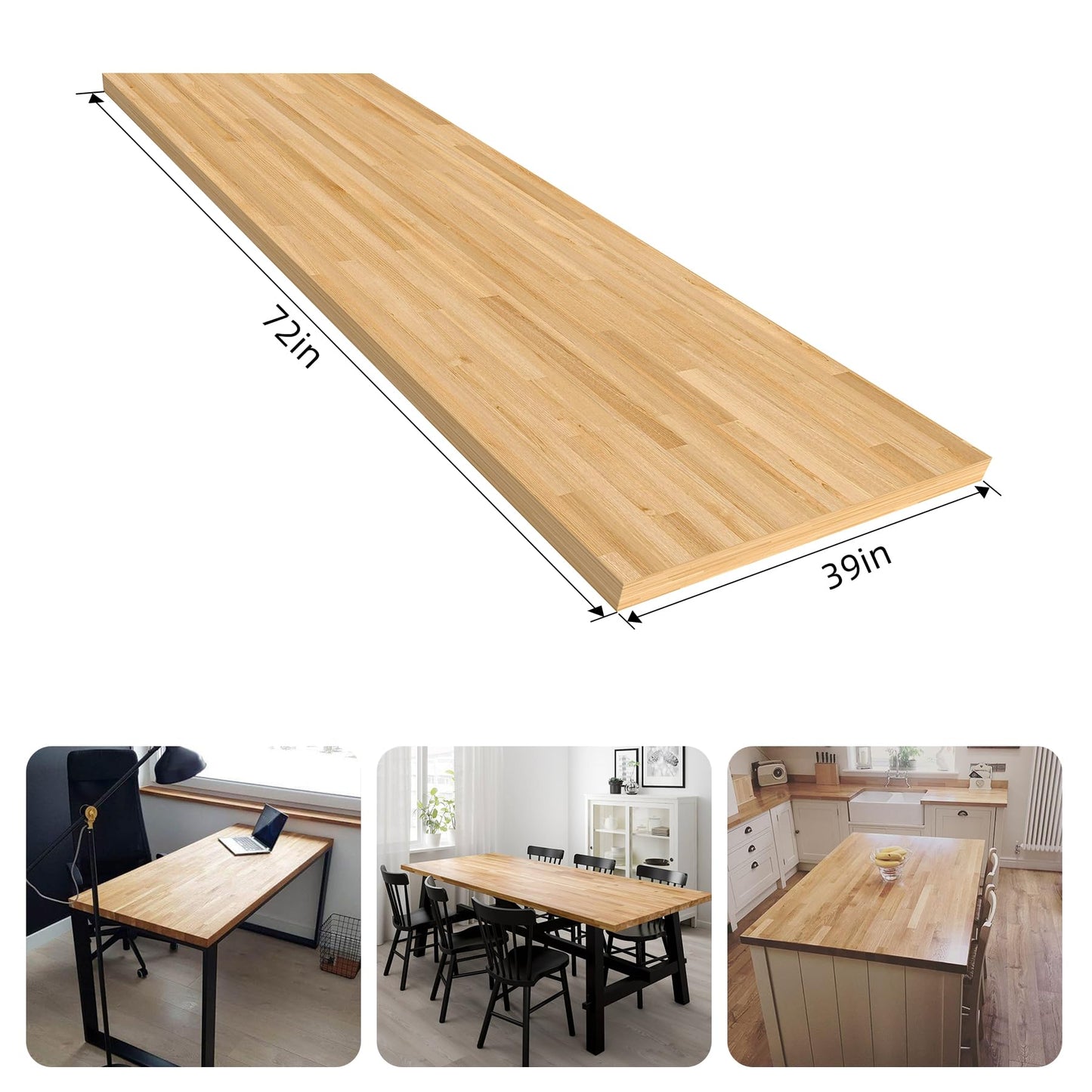 Kitchen Butcher Block Island Countertop - Solid Wood Butcher Block Countertop, Unfinished Birch Board Countertop, Suitable for Washer Dryer, Coffee Desktop, Workbench, Bar, 72L" x 39"Wx1.5"Thick