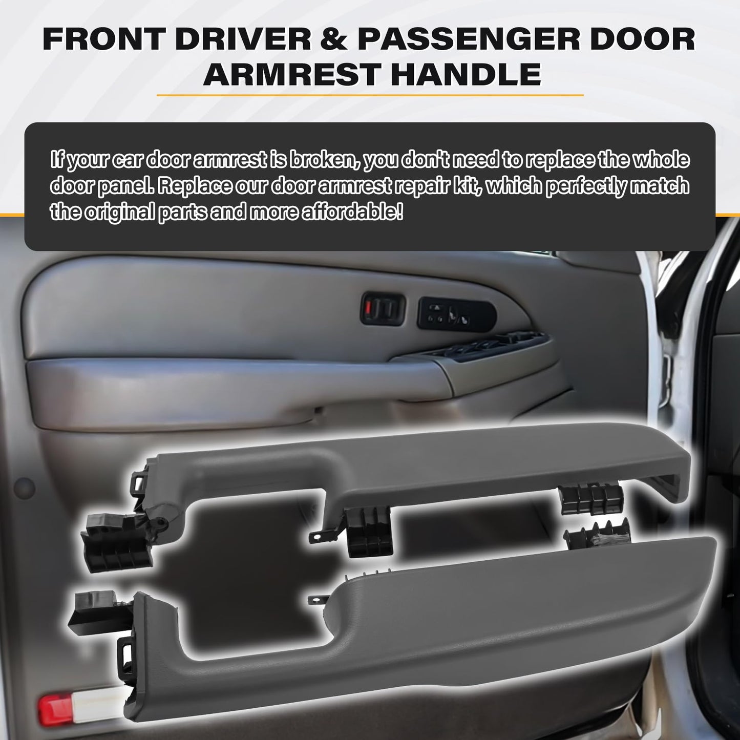 12472876 Front Driver & Passenger Side Door Armrest Handle for 1999-2006 Chevy Suburban Silverado Sierra Tahoe Avalanche Escalade & GMC Yukon, Front Left & Right Door Arm Rest with Handle, Light Gray