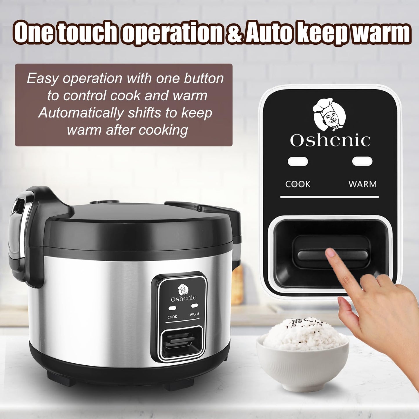 Oshenic Commercial Rice Cooker & Warmer 60 Cups (Cooked),13.8 Qt / 13 Liter Large Capacity Rice Cooker,Auto Keep Warm,Non-Stick Inner Pot,One-Touch Operation,1350W Fast Cooking Electric Rice Cooker