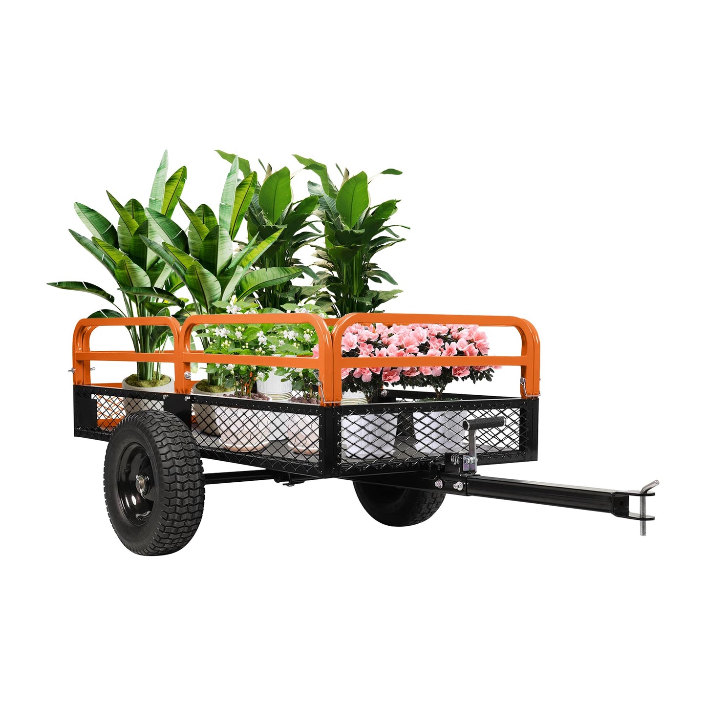 Heavy Duty Dump Cart ATV/UTV Trailer,1600 Lbs 15 Cubic Feet,Garden Trailer Pull Behind with Removable Sides & All Terrain Tires,for Lawn Tractor, Mower, Garden,Orange