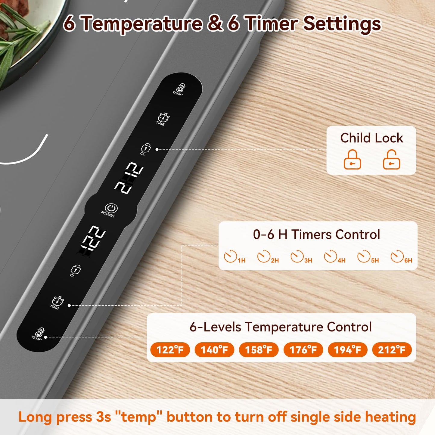 Newise Graphene Food Warming Mat with Dual Zone Control, XXL 36"x17" Electric Heating Tray, 6 Temp & Timer Settings, Fast Even Heat for Buffets, Parties, Family Dinners, Gift for Mom & Wife (Gray)
