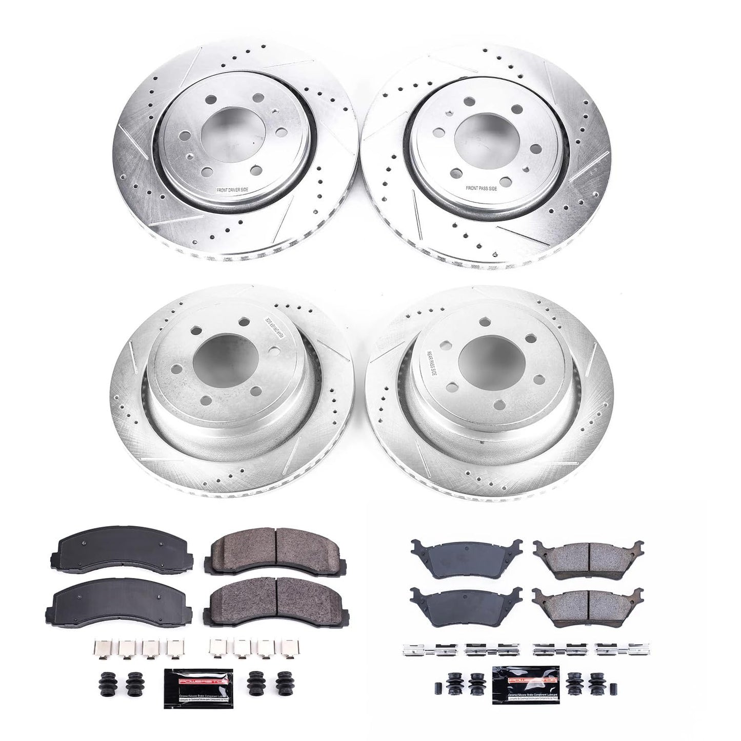 PowerStop Front and Rear Brake Kit For Ford F-150 2012-18 - Drilled and Slotted Disc Rotors with Ceramic Brake Pads Replacement, K6268