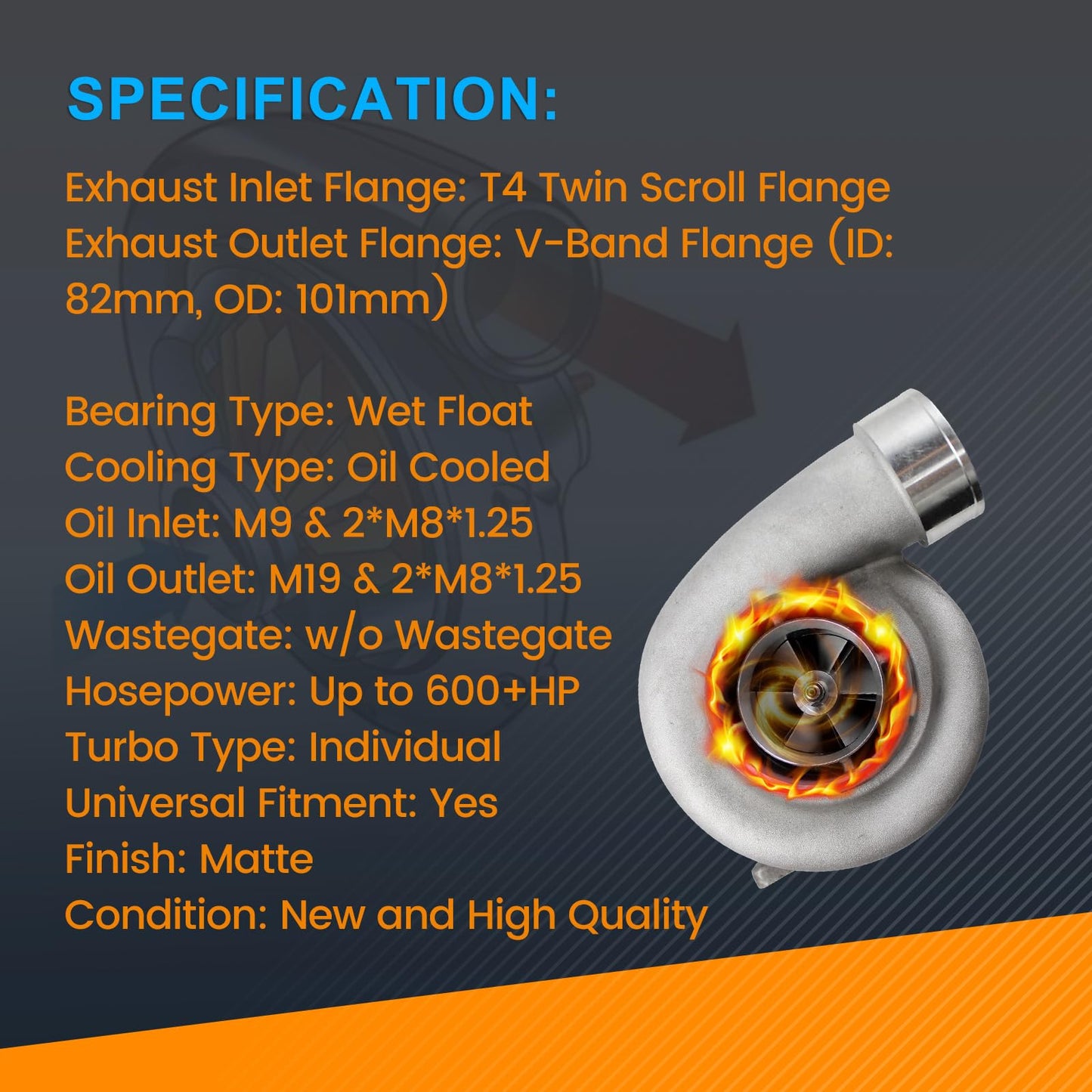 GT45 T4 Universal Turbocharger Kit V-Band 1.05 A/R 98mm for 600-800 HP Applications Direct Replacement Automotive Turbo Upgrade