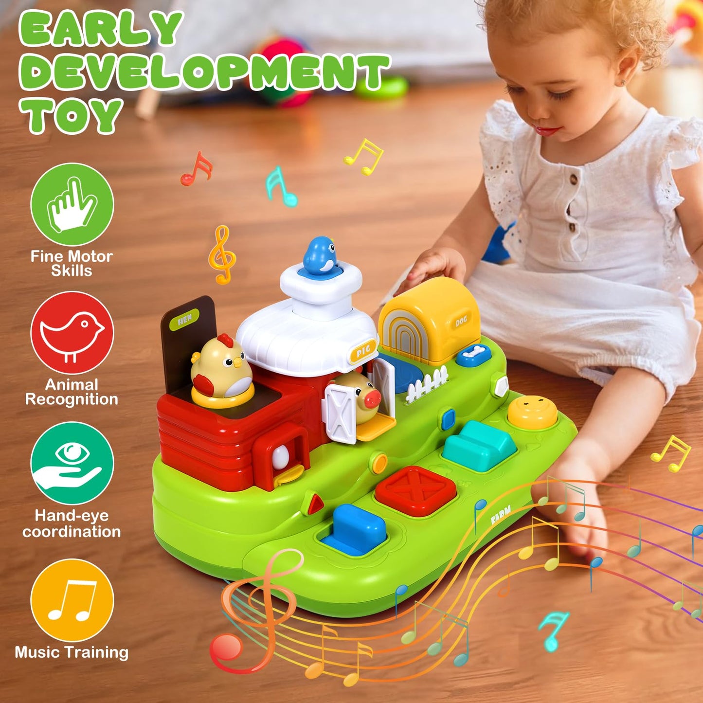 Vunrahsg Interactive Pop Farm Animal Up Toys with Music Sounds Montessori Cause and Effect for 1-3 Baby Boy Girl Early Educational Musical Baby Infant STEM Gift 12-18 Months Babies Birthday