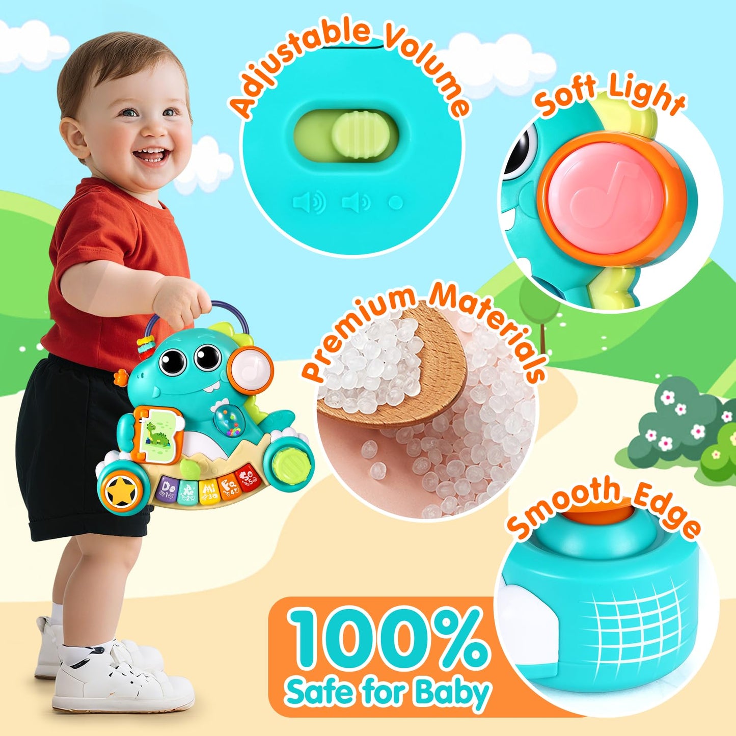 ITSFORU Baby Toys 6-12 Months Dinosaur Music Light Up Baby Piano Toys for 1 Year Old Boy Girl Early Learning Educational Piano Keyboard Infant Toys for 12 18 Months Baby Toy 1 Year Old Boys Girls Gift