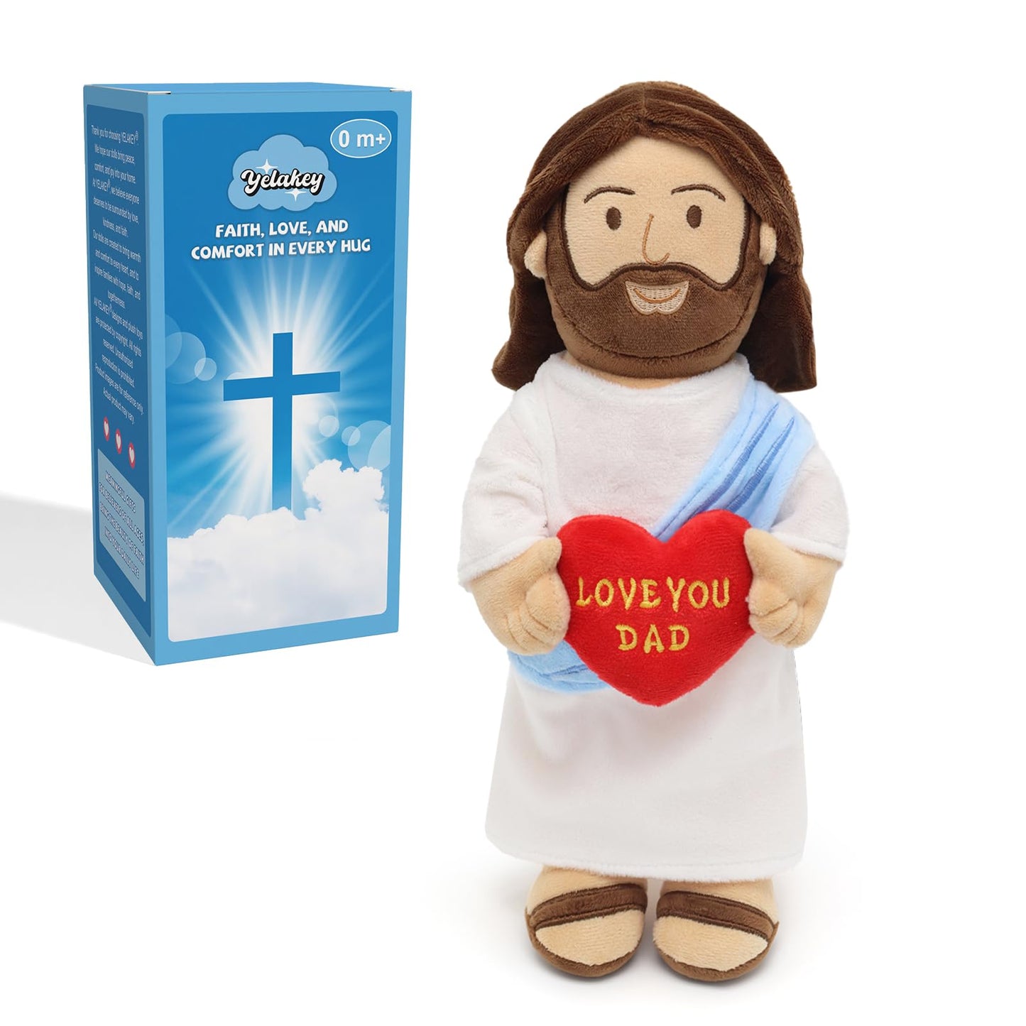 Yelakey 14" Jesus Plush with NFC Daily Bible Verse,Love You Dad Stuffed Doll Plushie Religious Party Favor Christian Toys for Kids