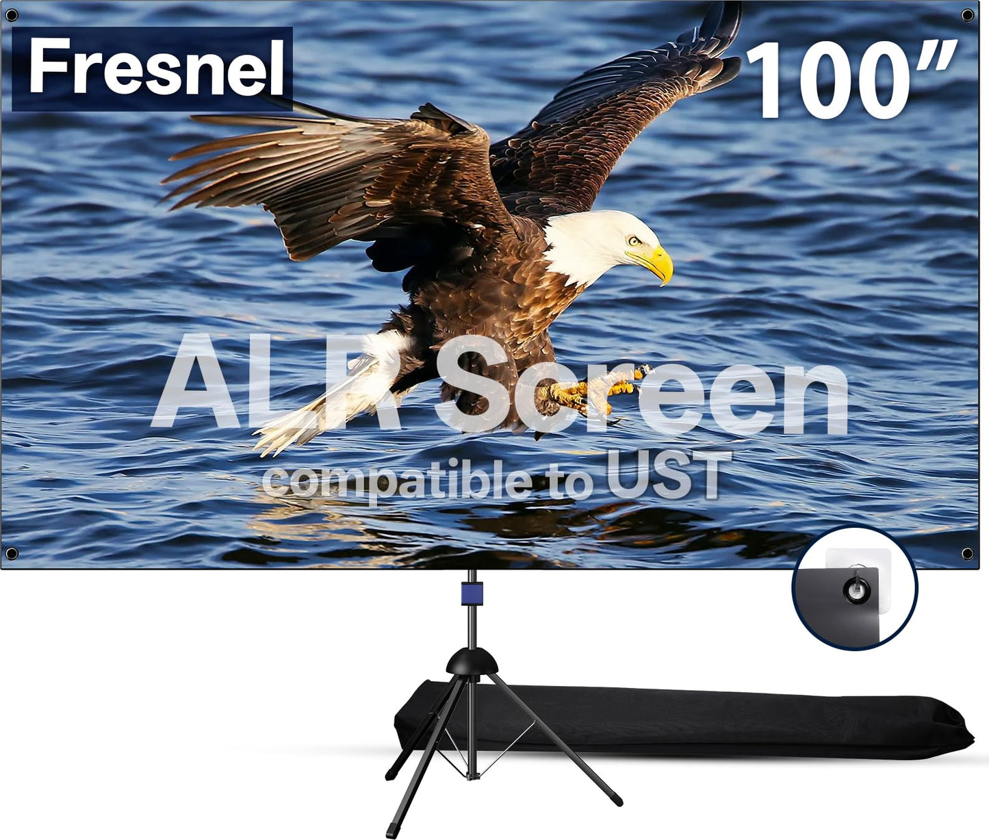 ALR Projector Screen, 100 Inch UST Projector Screen with Stand, Fresnel 95% Ambient Light Rejecting grey projection screen, Active 3D & 4K Ultra HD HDR, wall-mounted, Portable for Indoor & Outdoor Use