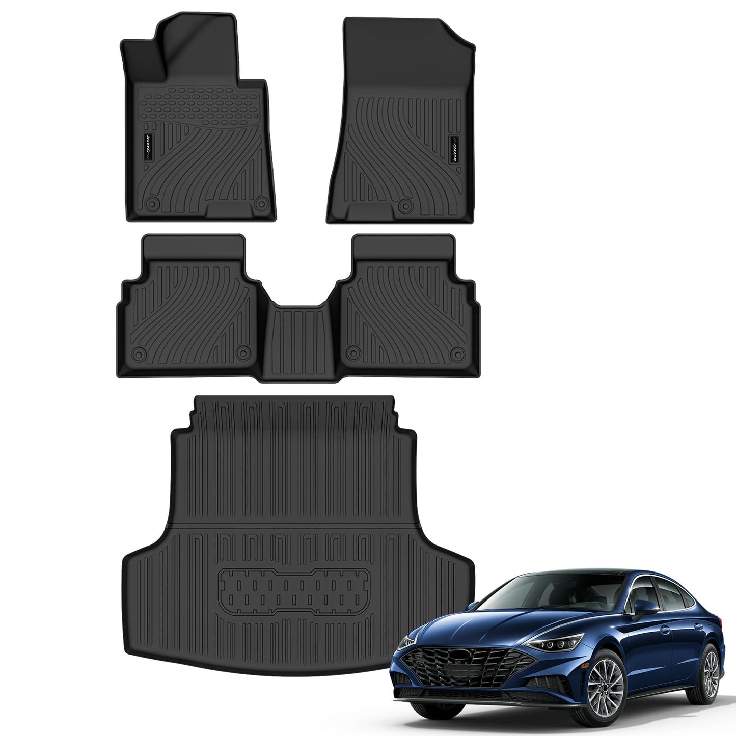 Auxko All Weather Floor Mats Cargo Mat Fit for Kia K5 FWD 2021-2026 & Hyundai Sonata (Only FWD & Gas) 2020-2026 TPE Liners Accessories Guard Odorless Anti-Slip All Season Black