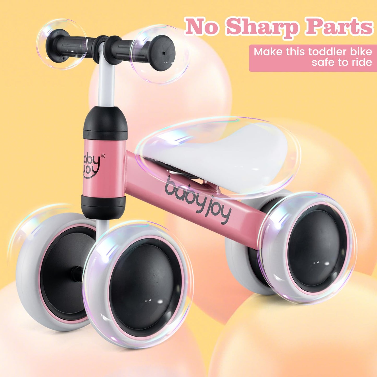 BABY JOY Balance Bike, No Pedal 4 Wheels Toddler Bike with Soft Seat as First Ride-on Toy Birthday Gift, Baby Balance Bike for 2 Years Old Boys Girls (Pink)