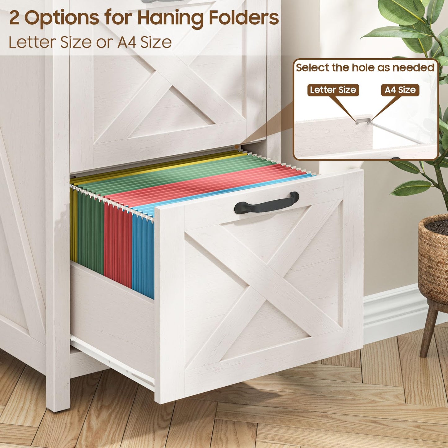 Halitaa 2 Drawer Small File Cabinet, Farmhouse Vertical Filing Cabinet Fits Letter and A4 Size, Under Desk Wooden File Cabinets for Home Office, Printer Stand, Rustic White