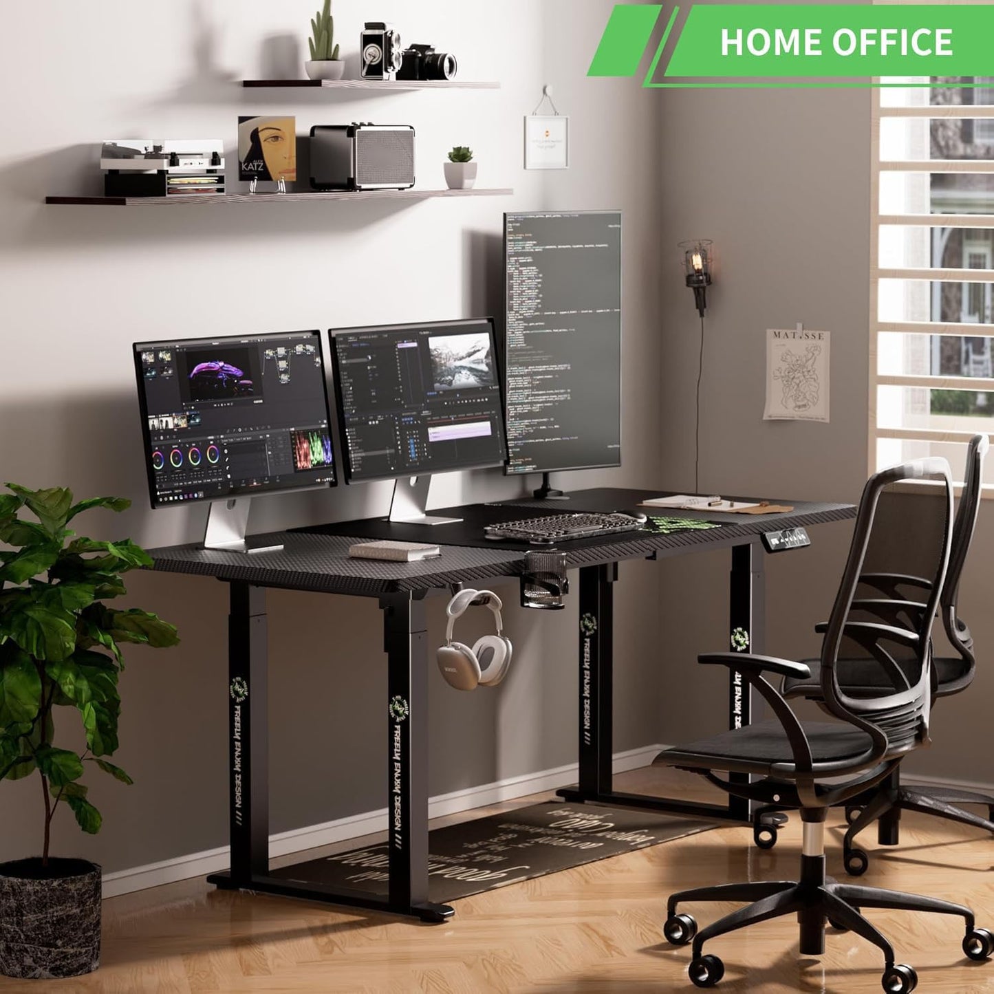 Klobel X-Win Electric Height Adjustable Standing Desk, 71" x 29.5" 4-Leg Ergonomic Sit to Stand for Home Office, Powerful Dual Motor Work Surface, Carbon Fiber Textured Black
