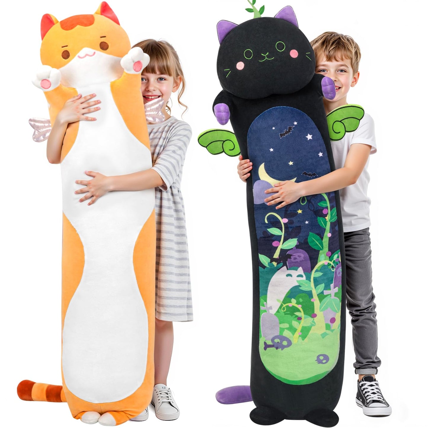 Mewaii Long Cat Plush 5 Sizes, 120% Extra Filling Giant Plushness Kids Body Pillow, Kawaii Cute Brown Cat Stuffed Animals Plushies, Big Long Body Pillow Cat Plush Gift for Girls 36”
