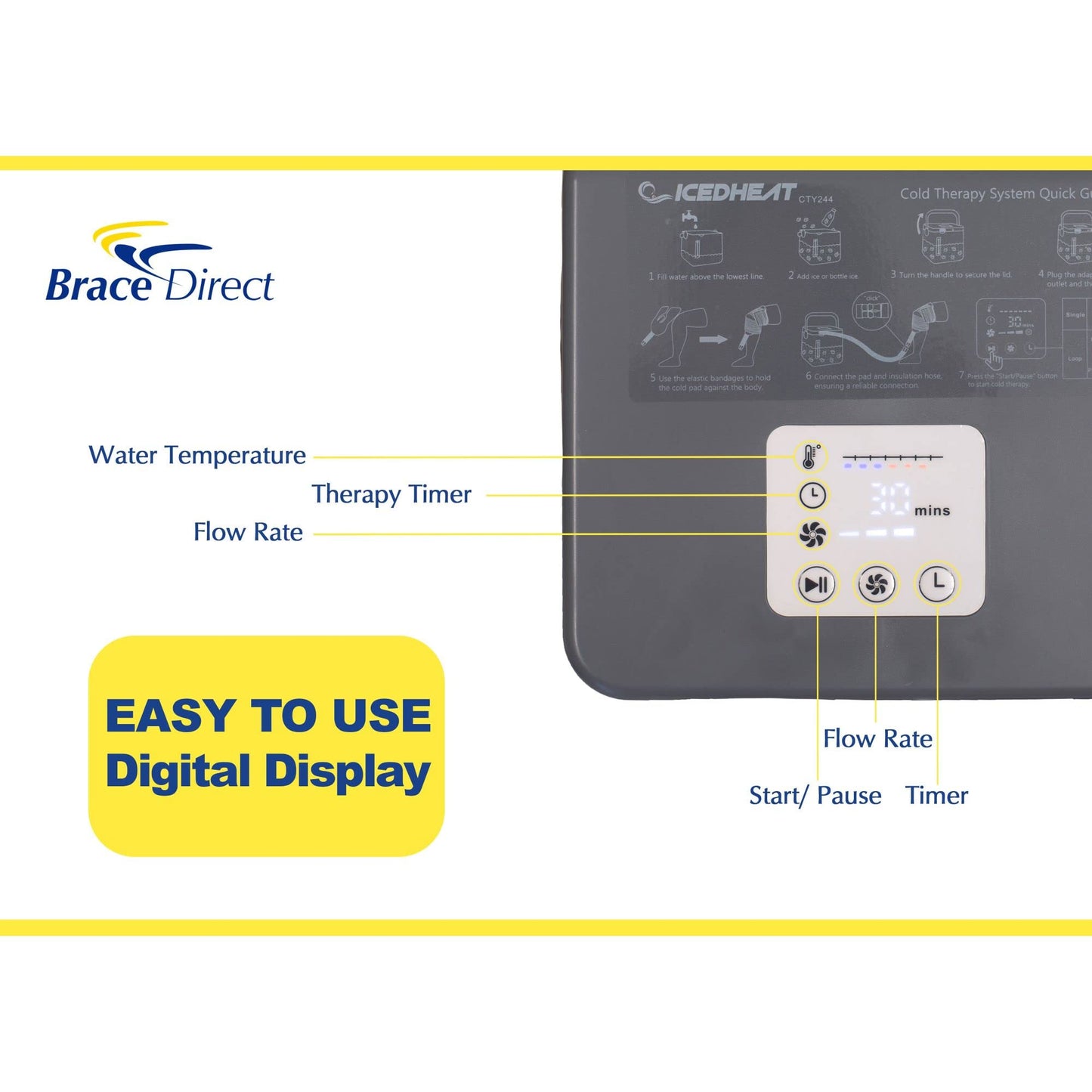 Digital IcedHeat Hot and Cold Therapy Machine with Universal Pad - Circulating Cryotherapy System for Knee, Shoulder, Back, Arthritis, and Post-Surgery Recovery by Brace Direct