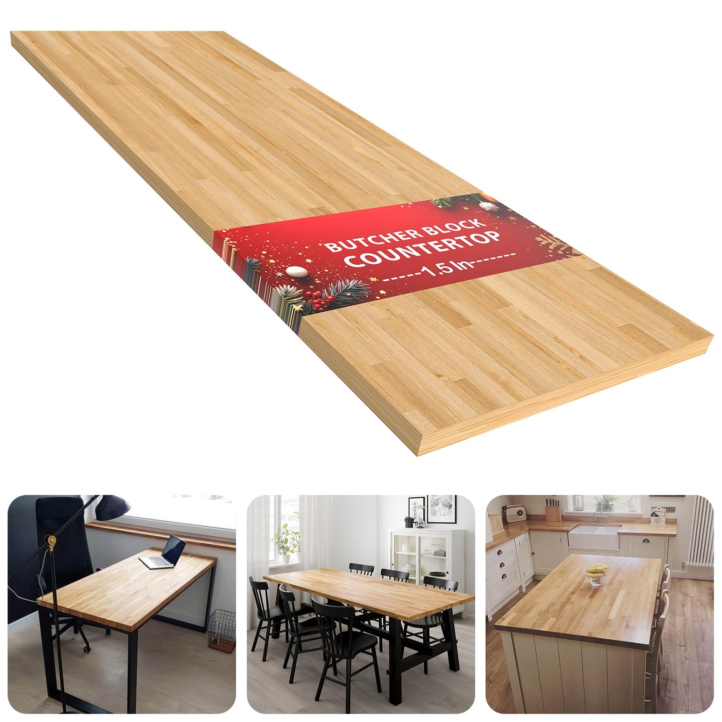 Butcher Block Countertop Table Top - Unfinished Solid Wood Countertop 1.5in Thick Unfinished Surface for DIY Washer Dryer Cutting Board Kitchen - 4ft L x 25" W