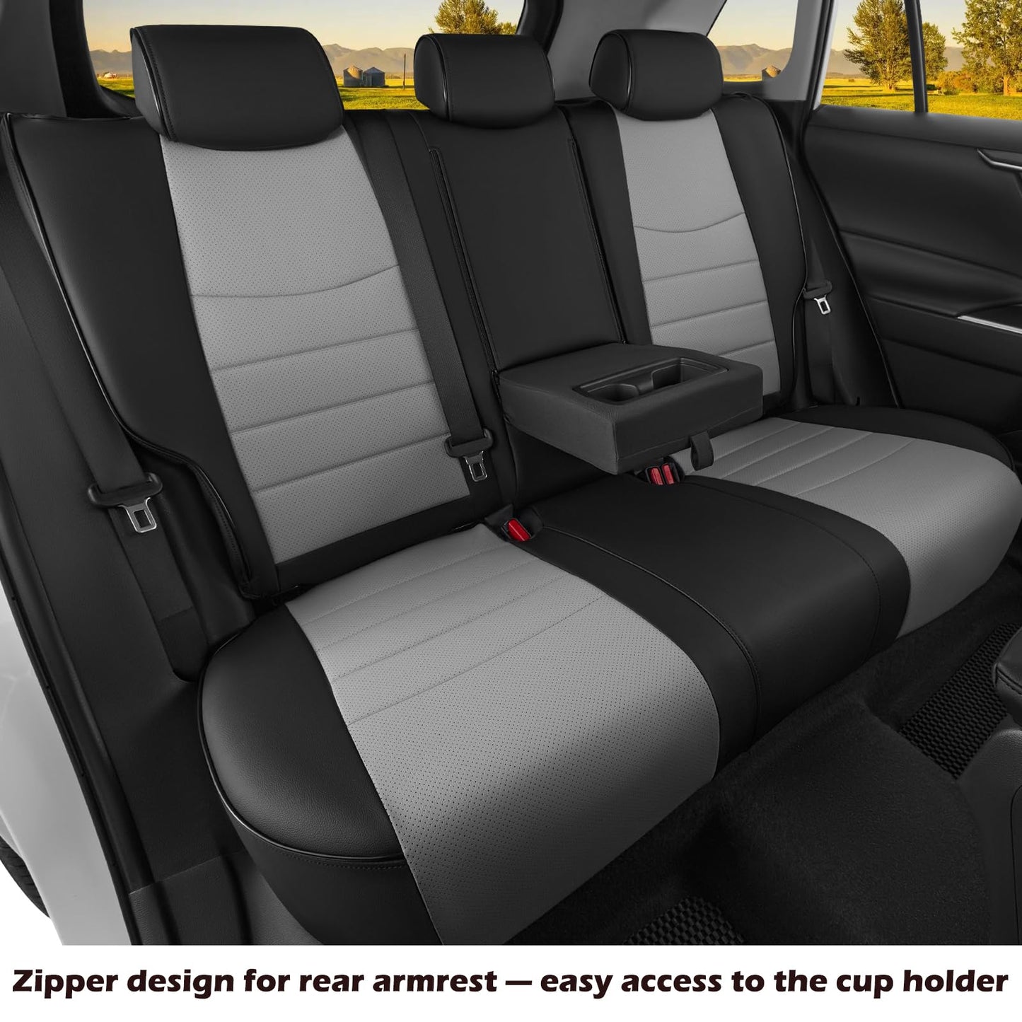 HKZ Fit RAV4 Car Seat Covers Set for 2019 2020 2021 2022 2023 2024 2025 Toyota RAV4 LE,XLE,XLE Premium,Limited - 5 Seats Full Set Leather(Black/Gray)