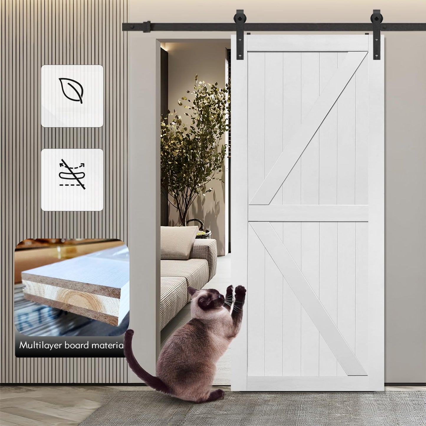 S&Z TOPHAND® 36in x 84in MDF Barn Door with 6.6FT Sliding Hardware Kit, Solid Barn Door Slab Covered with Water-Proof PVC Surface