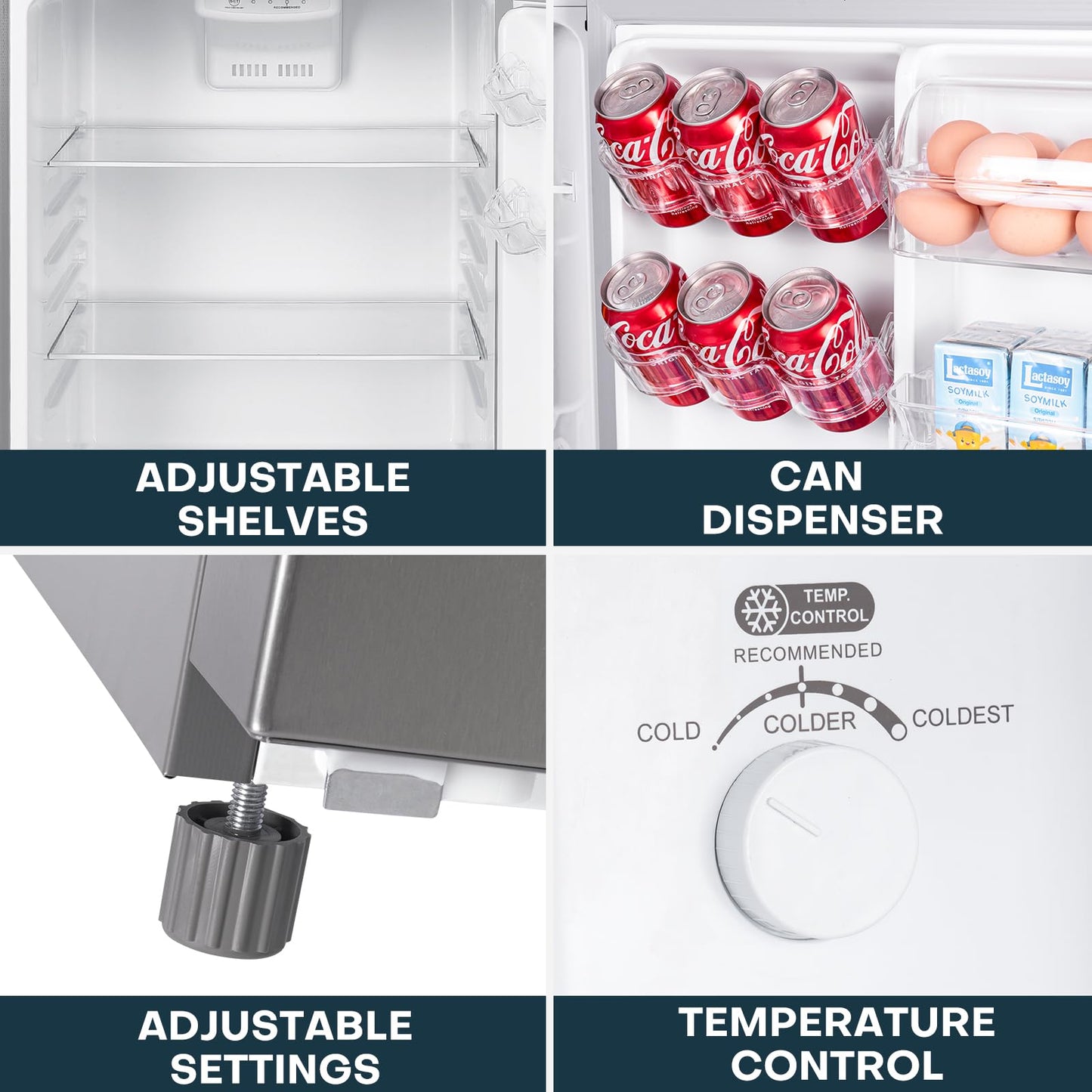 Upstreman 11.6 Cu.Ft. Double Door Refrigerator in Stainless Steel with Large Capacity Top Freezer, Frost Free, Adjustable Thermostat Control, Apartment Refrigerator with Freezer, ENERGY STAR