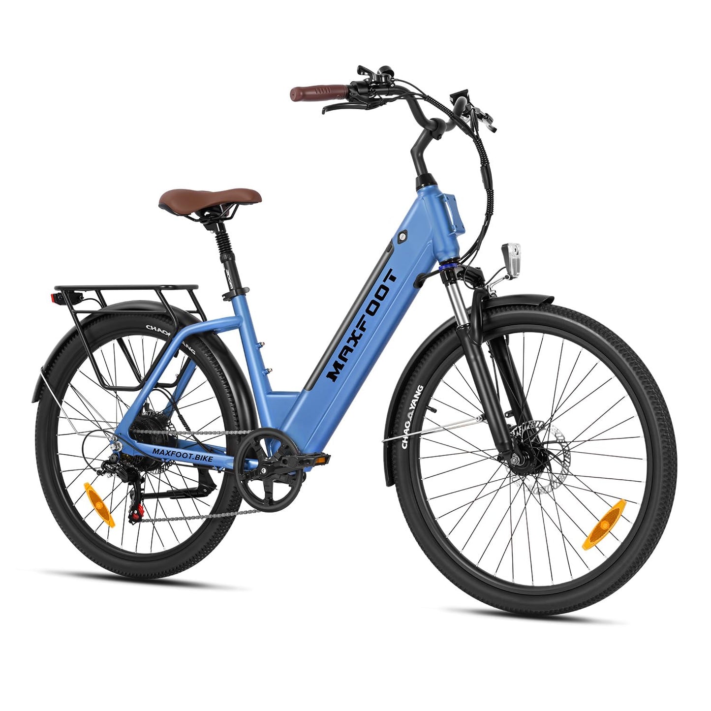 MAXFOOT MF25 Electric Bikes for Adults, 1000W Peak Motor, Up to 70 Miles, 48V 10.4Ah Built-in Battery, 25 MPH Electric Cruiser Bicycle, 26" 7-Speed Ebikes with Suspension Blue
