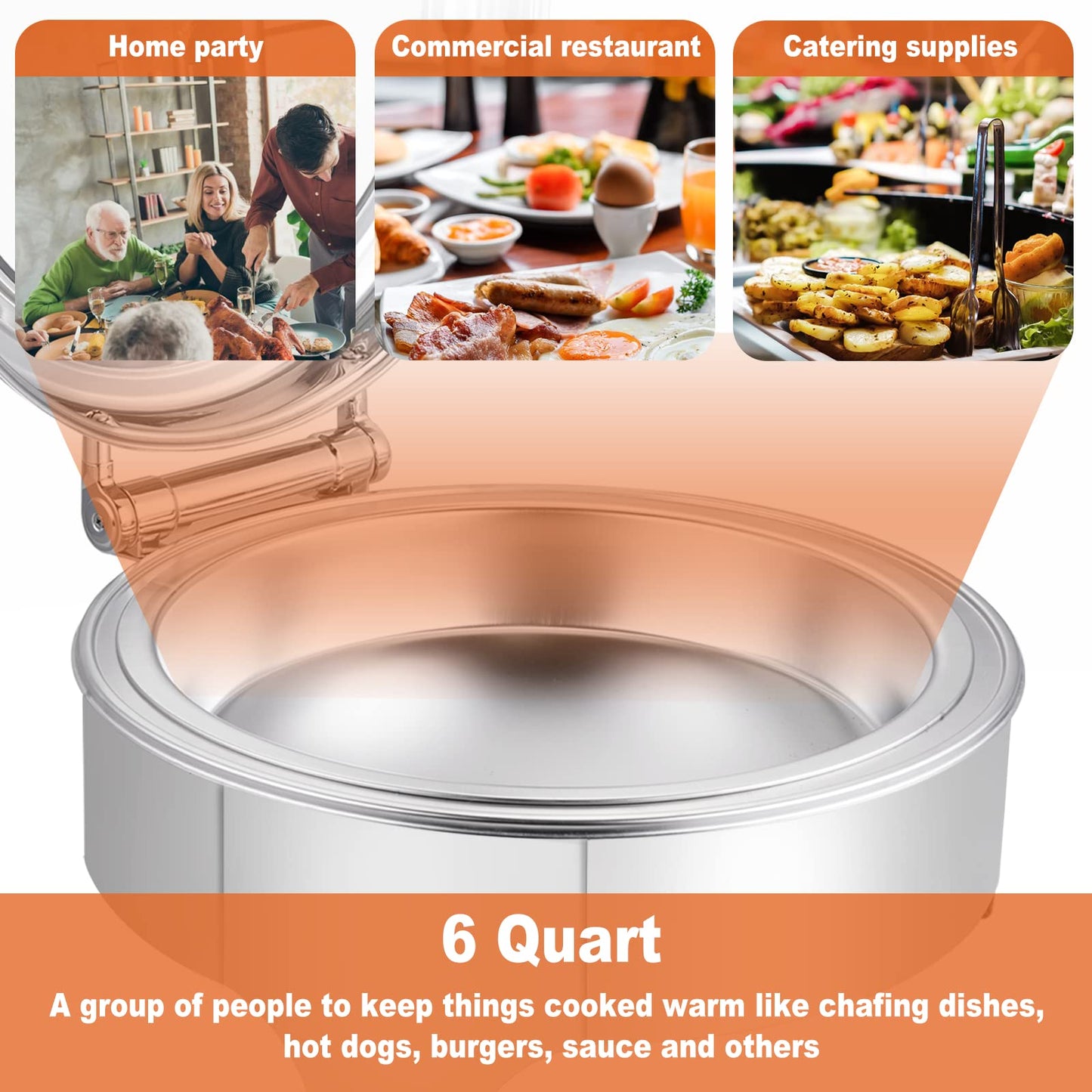 YMJOINMX Electric Round Chafing Dish Buffet Set 6 Quart Chaffing Servers with Glass Lid Chafers Buffet Food Warmer Set Chaffing Server with Cover Warmer for Food Parties