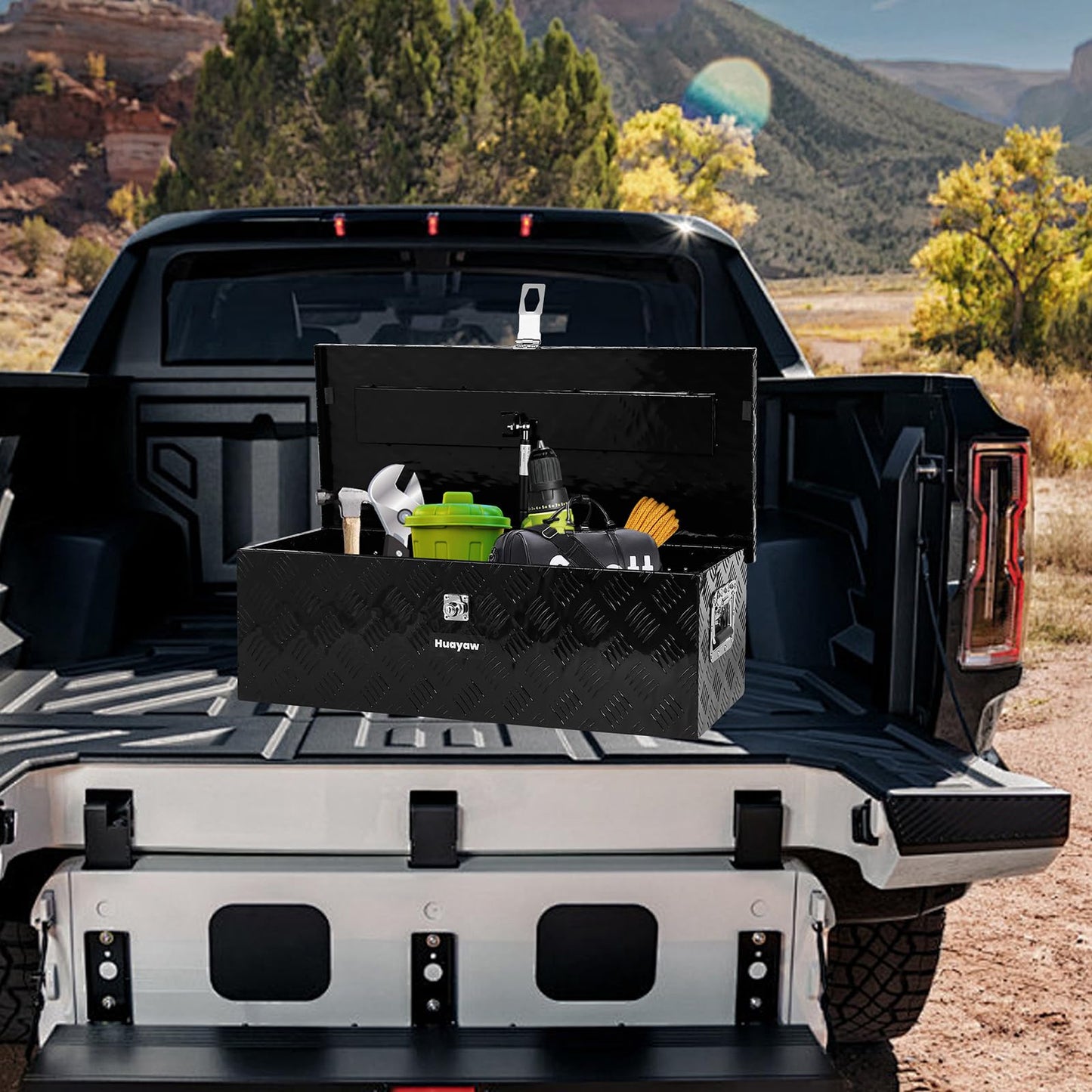 Aluminum Truck Tool Box, Heavy Duty Waterproof Truck Storage Organizer, Pickup Truck Bed RV Trailer with Side Handle, Lock and Keys (Black, 30-INCH)