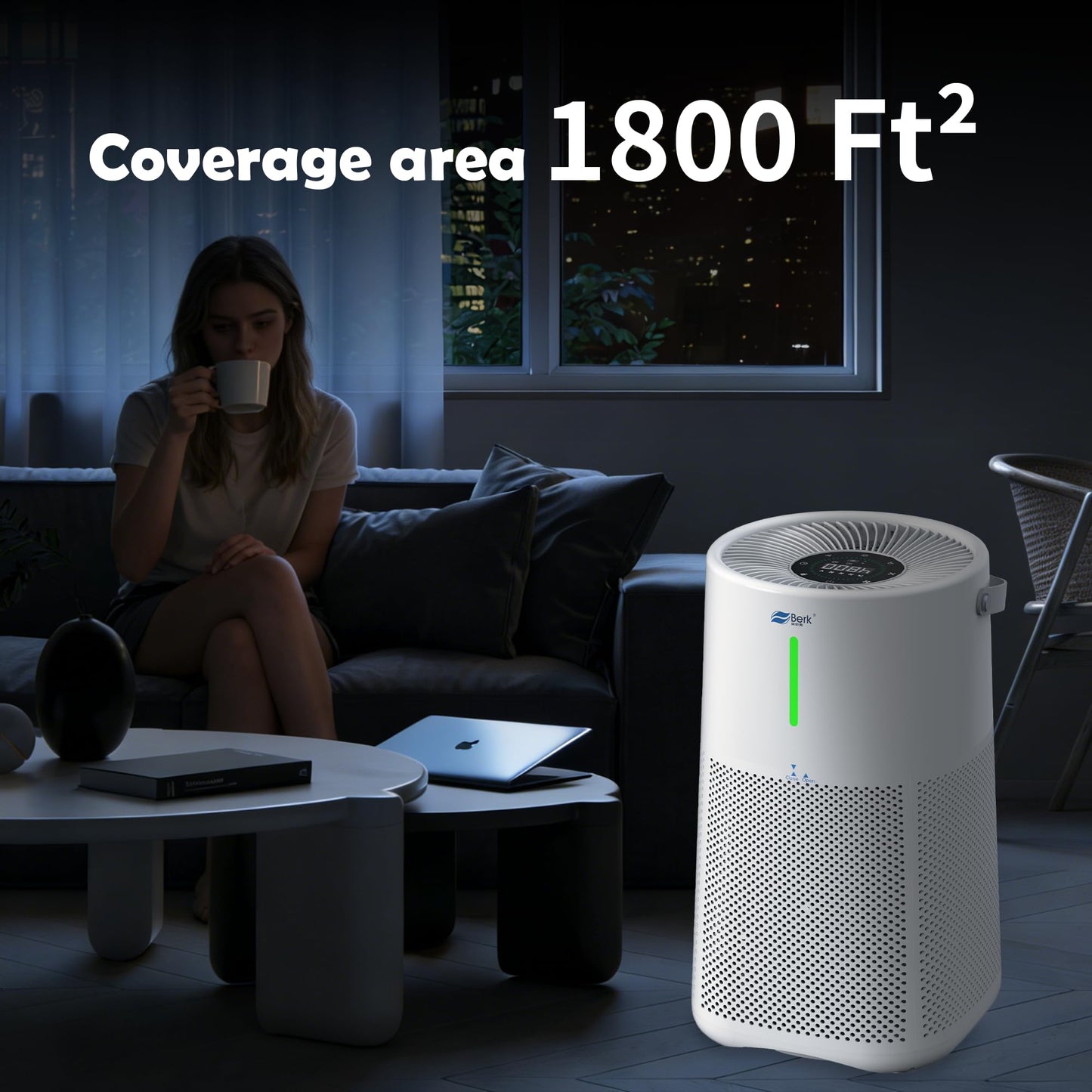 Berk Air Purifiers for Home Living Room,Cover Up to 1550 Ft²,Smart HEPA Air Purifier,PM2.5 Air Quality Display,Portable Air Purifier for Pets Hair, Smoke, Odors,Pollen (D3S-Smart)
