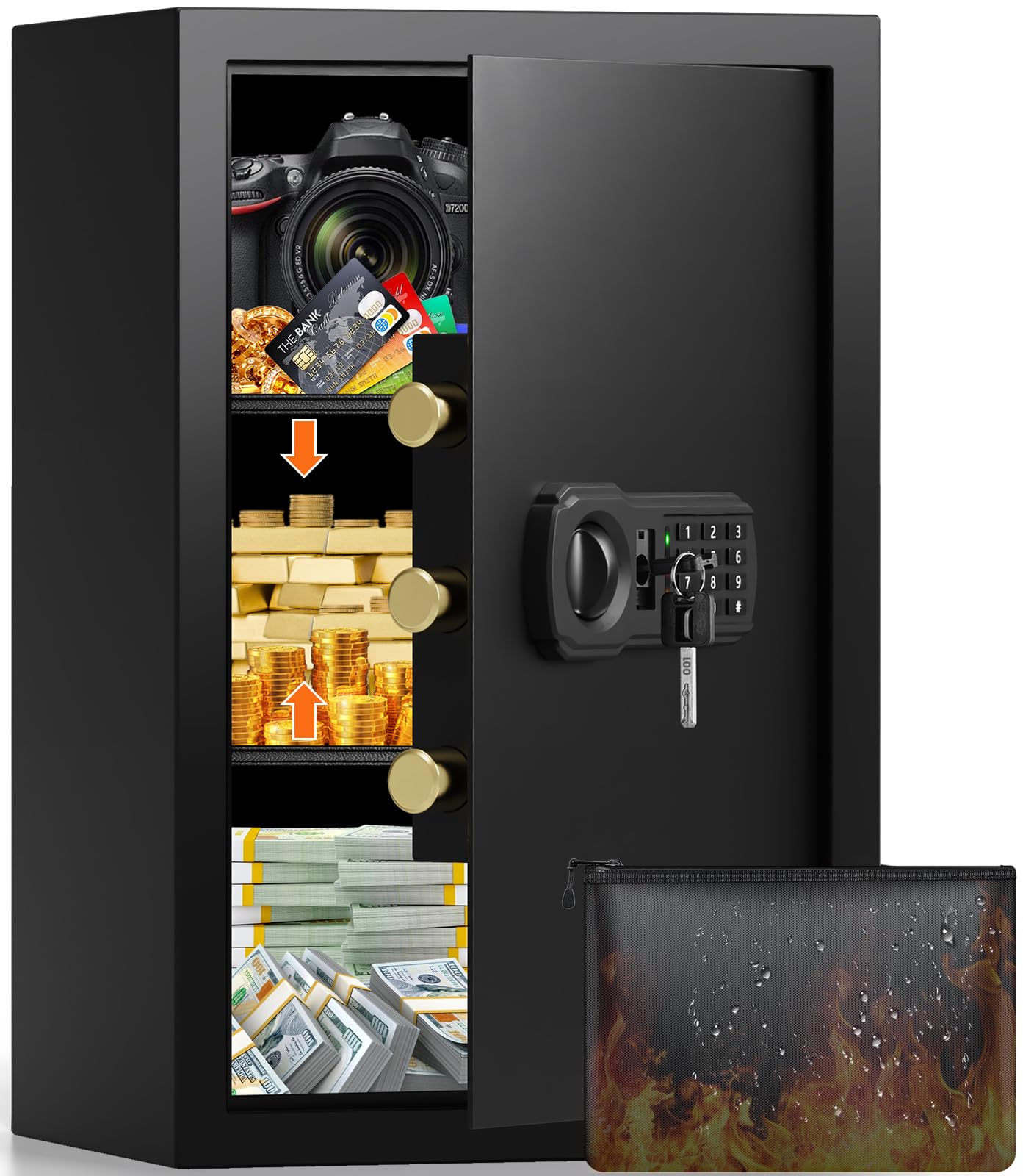 21.65"H Large Safe Box for Home, 5.0 cu ft Anti-Theft Safe with A4 Fireproof Bag, Steel Security Safe with Keypad Lock, Backup Keys, External Power Supply Box, Document Safe for Cash Medicine Document