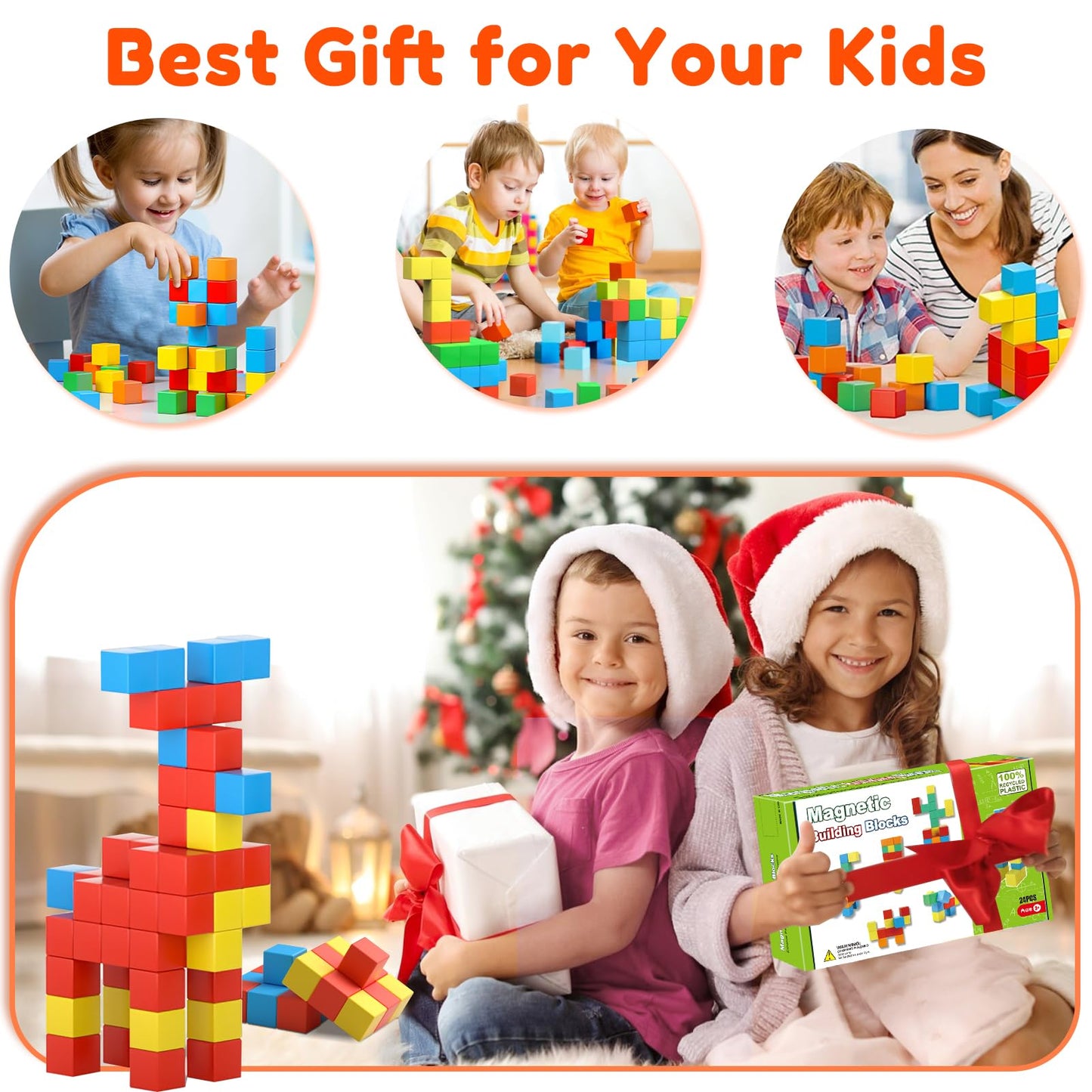 Magnetic Blocks,1.42 inch 32pcs Large Magnetic Building Block for Toddlers 3 4 5 6 7 8 Year Old Boys Girls Color Magnet Cubes Learning Toys for Kids 1-3 Sensory Toys Age 4-8 Christmas Birthday Gifts