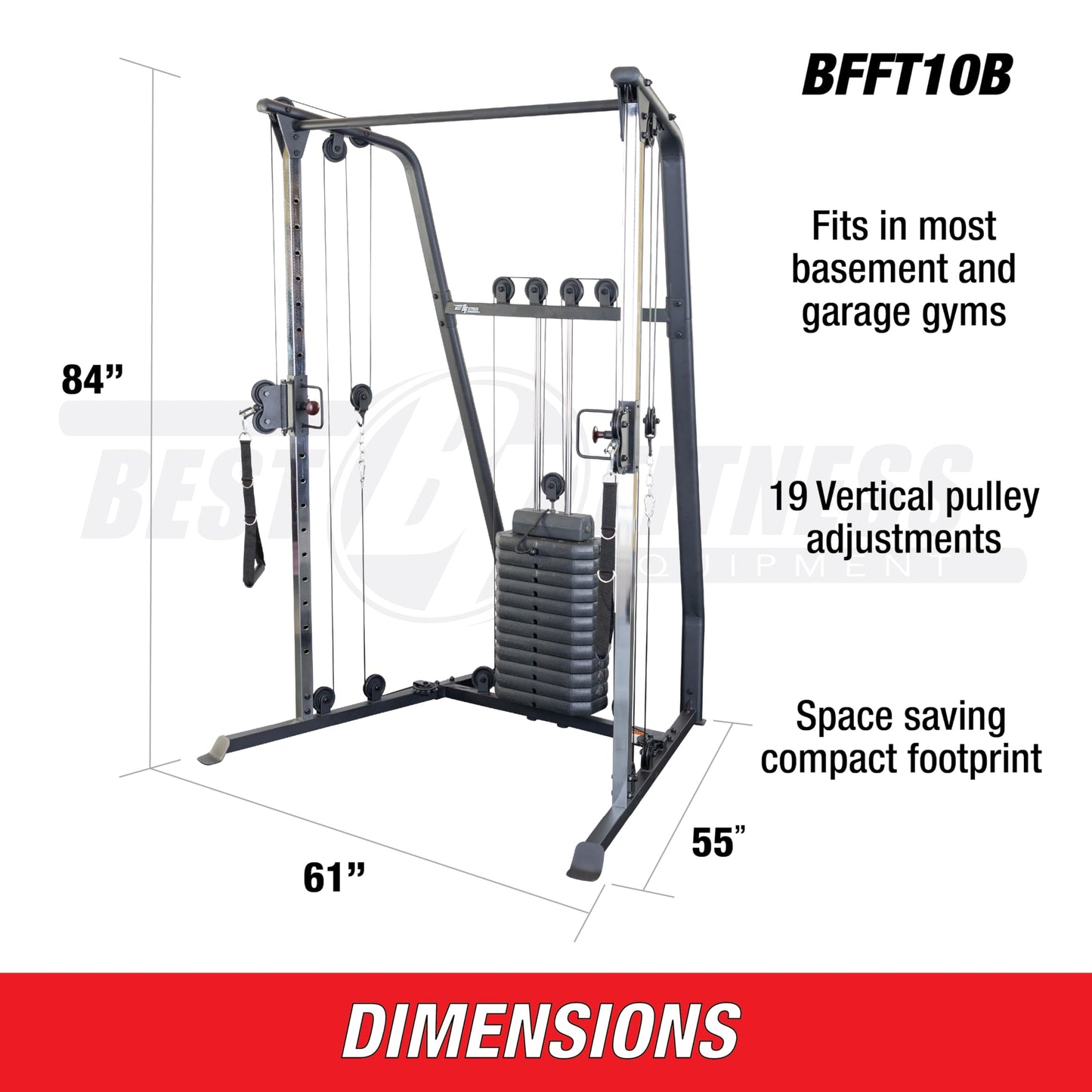 Body-Solid Best Fitness Functional Trainer Cable Machine, Full Body Workout Weight Stacks, Chest and Shoulder Exercise Home Gym LAT Pulldown Machines with 190lb Weights Stack, Midnight Black