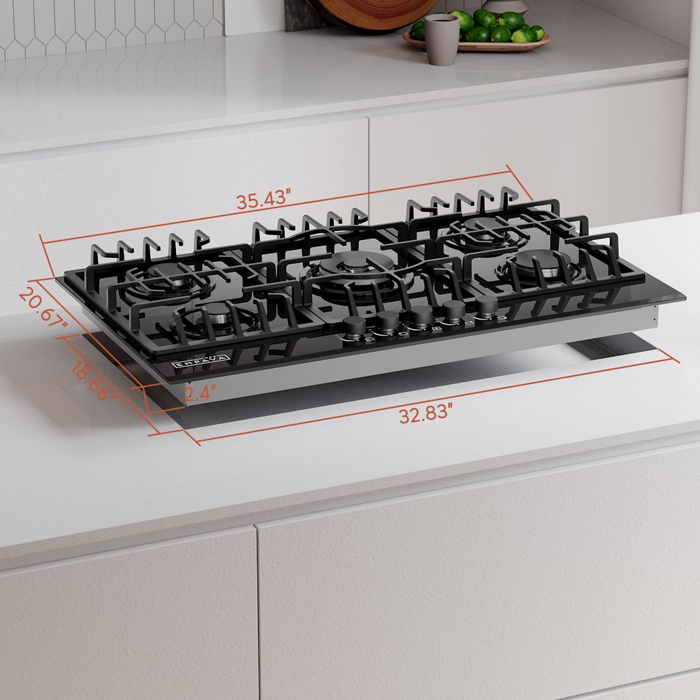 Empava 36" Bulit-in Tempered Glass Gas Cooktops 5 Italy Imported Sabaf Burners Stove Tops, 36 Inch, Black