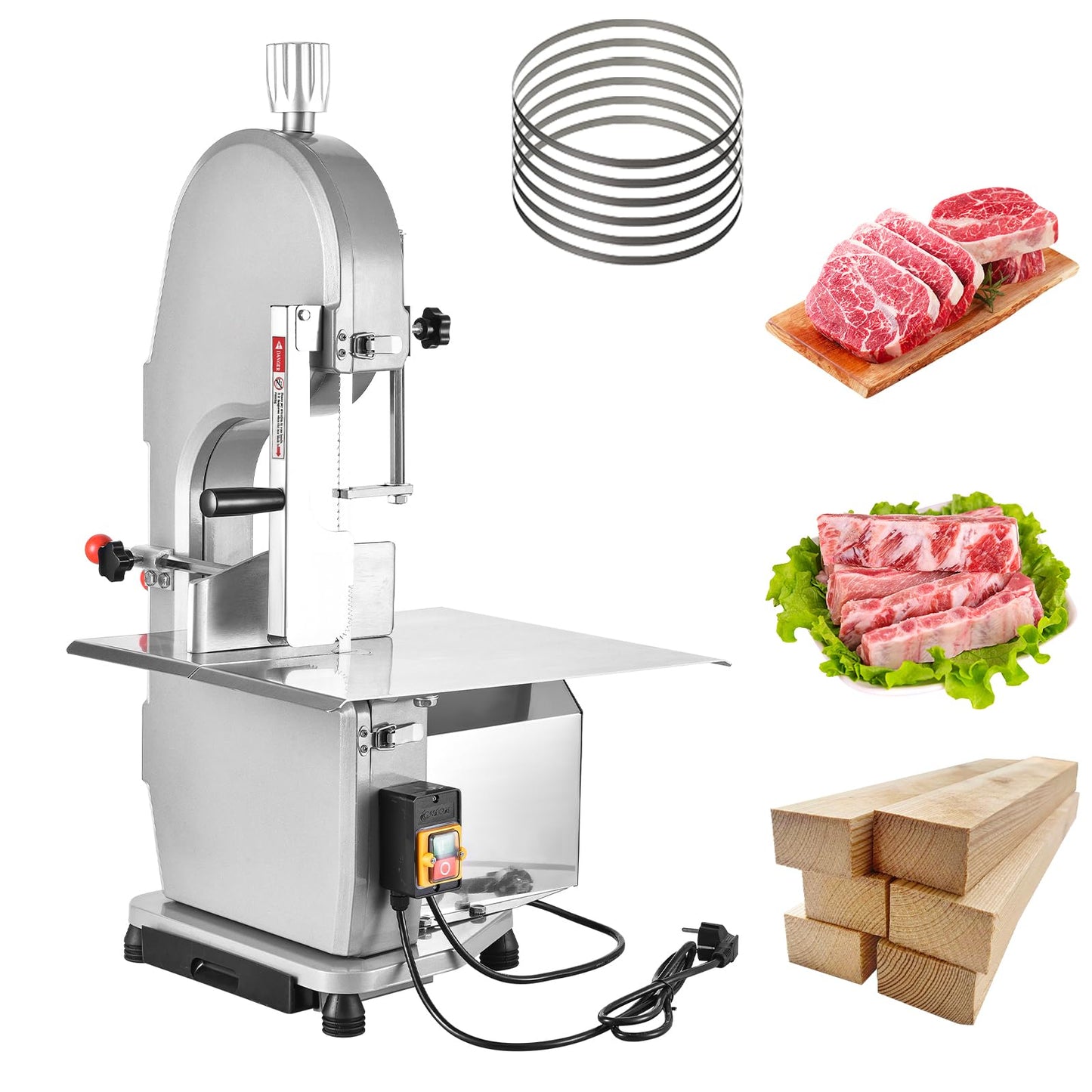 1100W Electric Bone Saw Machine Commercial Electric Meat Bandsaw for Butchering, 18.8" x 14.9" Workbench, 0.4-7.1 Inch Cutting Thickness, Table Sawing for Cutting Rib, Frozen Meat with 5 Saw Blades