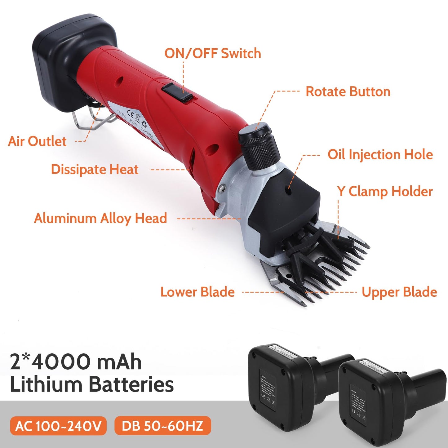 DUCKBOY Cordless Sheep Shears Clippers, Rechargeable Animal Pet Hair Clipper Groomer Shears 380W 18V for Animal, Goats, Cattle, Farm Livestock Pet, Hair Shaving