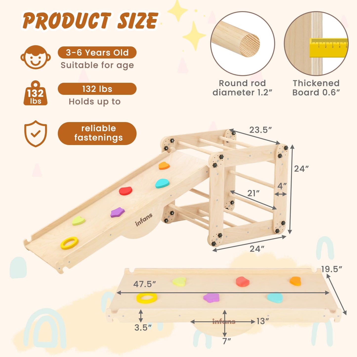 INFANS 12 in 1 Climbing Toys for Toddlers, Upgrade Wooden Montessori Foldable Triangle Climber Set with Reversible Ramp Slide Ladder Seesaw, Indoor Pikler Climb Activity Jungle for Kids Age 3+