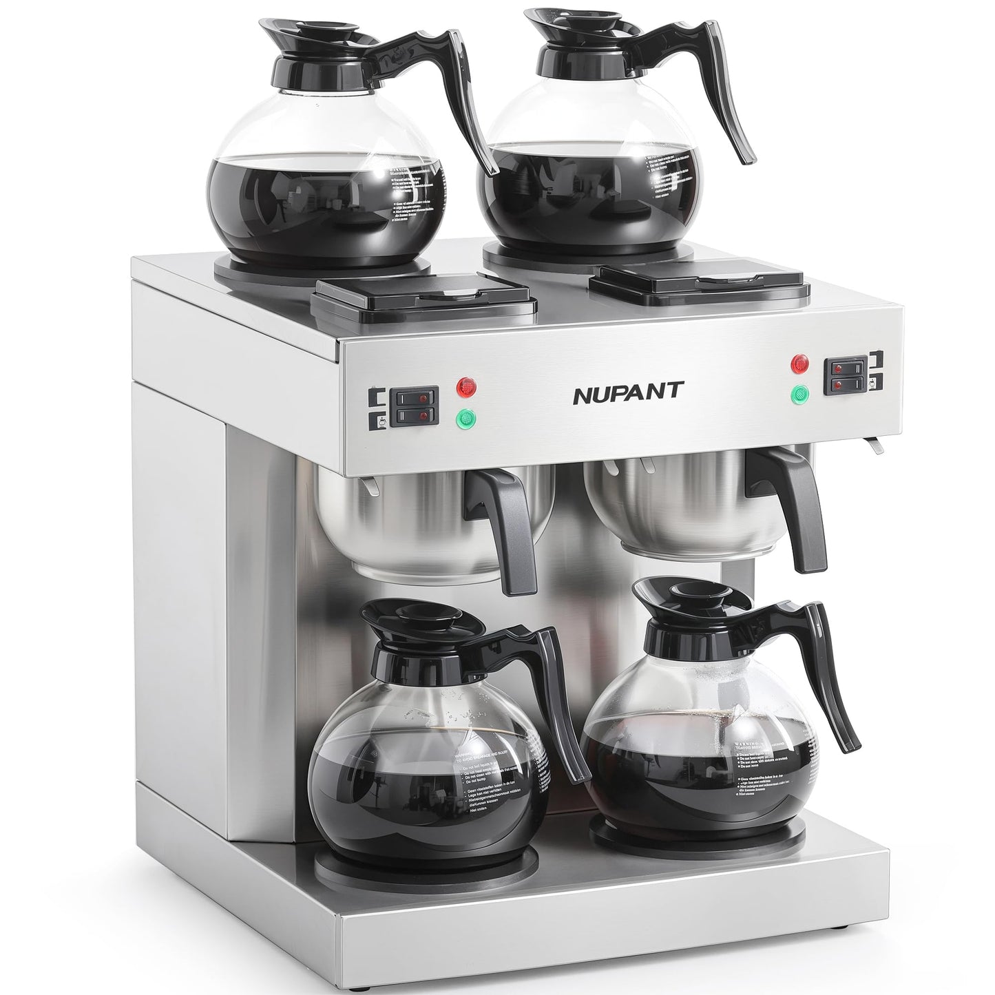 NUPANT Dual Drip Commercial Coffee Maker, 200 Cup/hour, 7.2L Pour Over Coffee Machine with 4 Glass Carafe and 4 Warmers, Stainless Steel Double Coffee Brewer Staition for Restaurant and COFFEE Bar