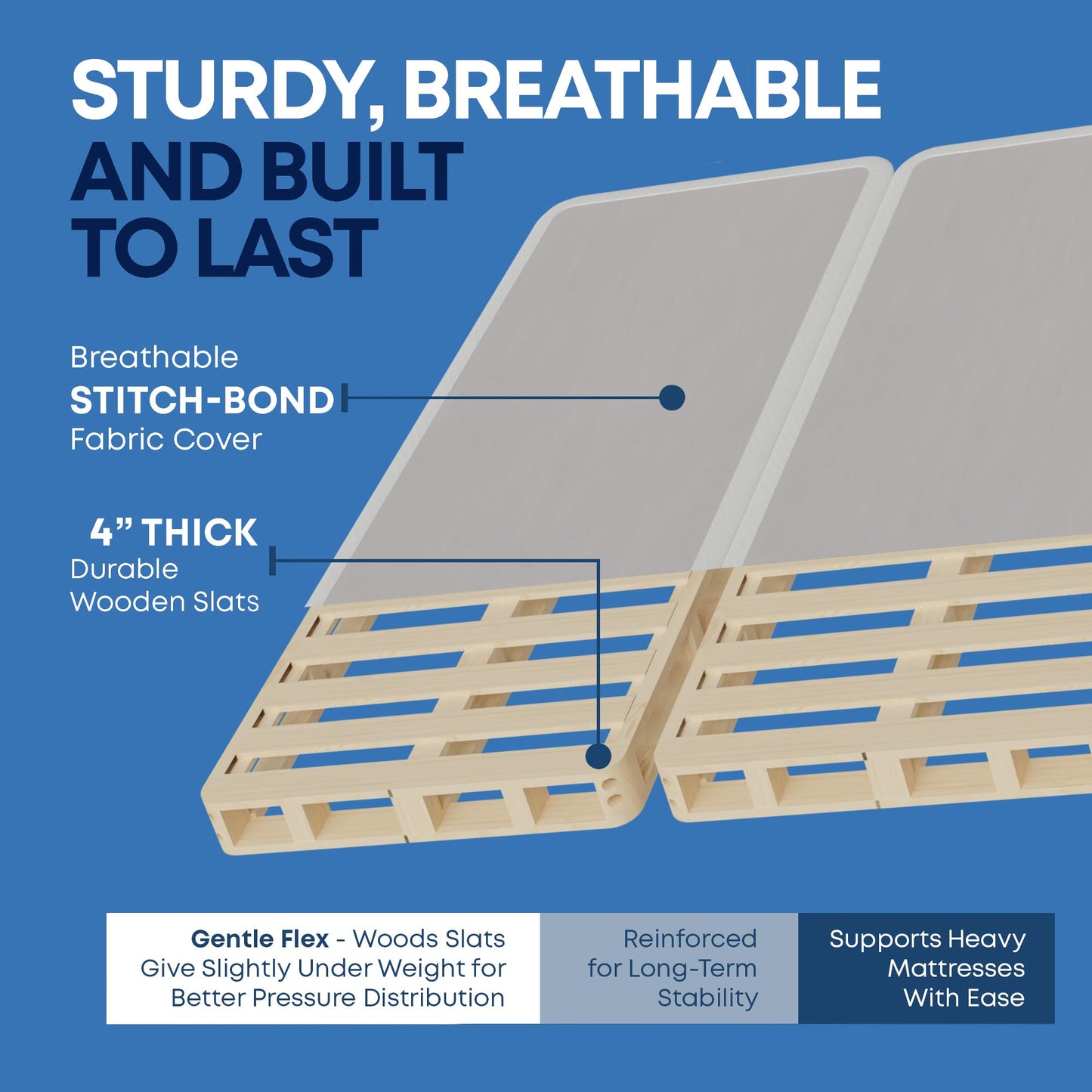 Greaton, Box Spring Bed Base Queen Size, 4-Inch Wood Mattress Foundation – Amish Made in USA – Quiet Noise Free, 2-Pieces Under Mattress-Support BoxSpring, Fully Assembled, White