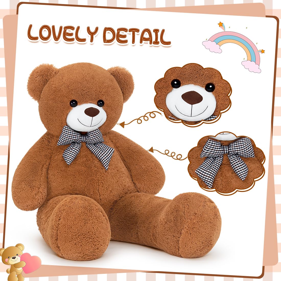 Yeqivo 47" Giant Teddy Bear Plush, 4FT Big Brown Stuffed Animal, Cuddly Soft Chocolate Teddy Bear Gifts for Girlfriend Kids, Baby Shower Decor for Valentines Christmas Birthday