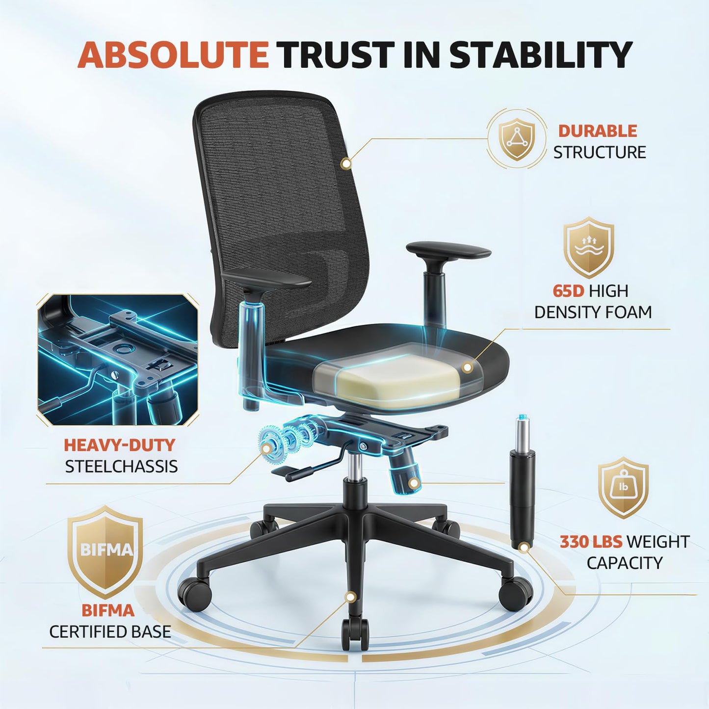 ErgoSift Office Chair Ergonomic Desk Chair,Home Mesh Chairs with Adjustable Lumbar Support, Comfortable Computer Gaming Chair, Office Chair for Long Hours (Black)