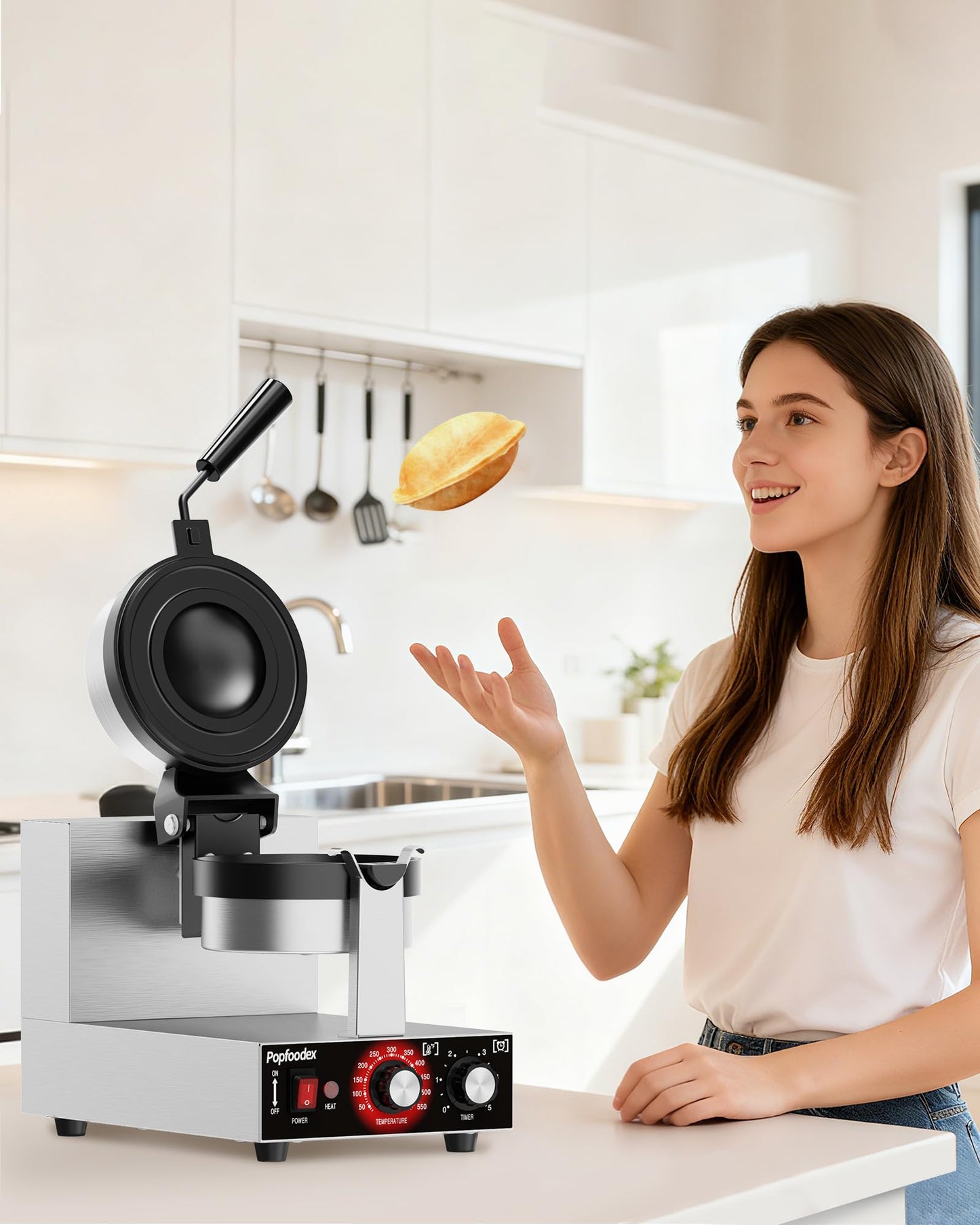 Popfoodex Ufo Burger Maker Machine, 110V Electric Ufo Sandwich Maker w/Adjustable Temperature and Timer, Stainless Steel Ice Cream Burger Maker for Dining Room, Kitchen, Restaurant, Burger Sealer