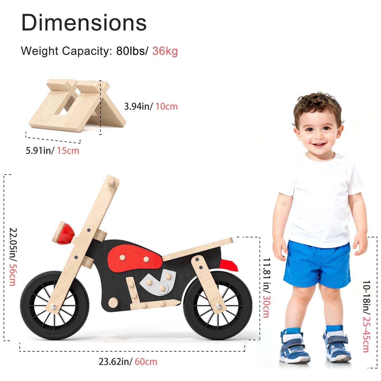 Yrthe Voitom Wooden Balance Bike for Kids with Wood Bike Stand, Develops Motor Skills & Balance, Bike for Beginners