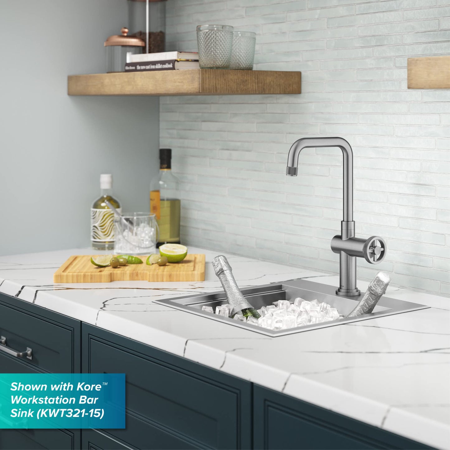 KRAUS Urbix Industrial Single Handle Bar Kitchen Faucet in Brushed Gold, KPF-3127BG