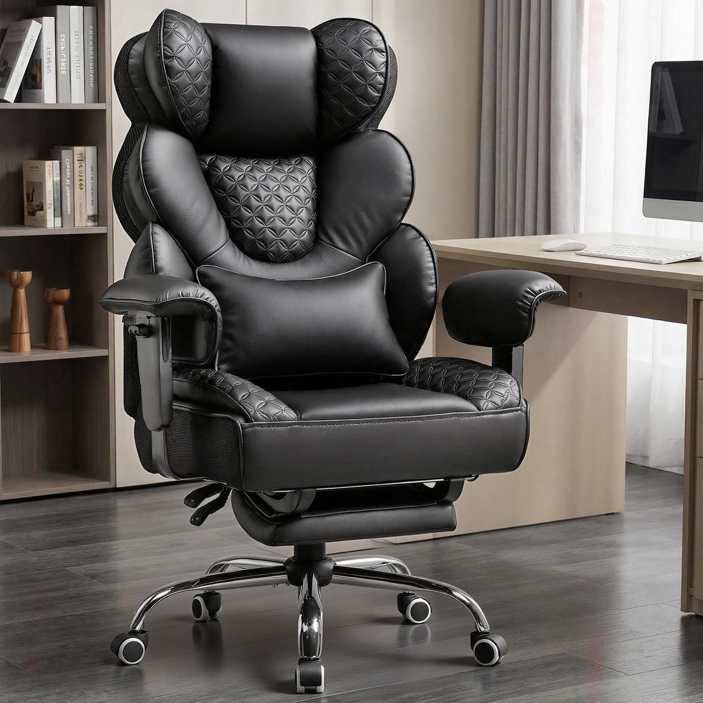 COMHOMA Big and Tall Office Chair with Upgrade Footrest, Heavy Duty Gaming Chair High Back Executive Chair with Spring Lumbar Support for Lower Back Pain Relief, 150°Reclining Adjustable Armrests