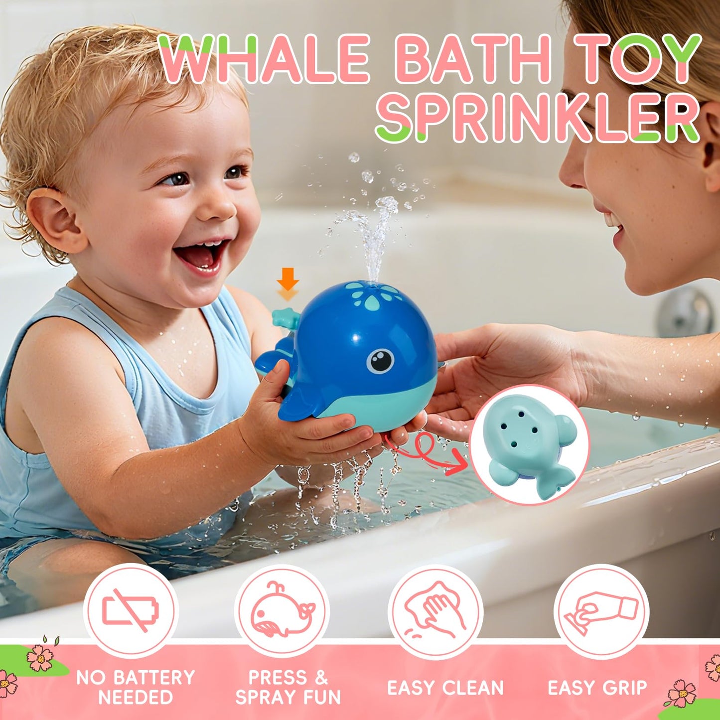 Bath Toys for Kids Ages 1-3 17PCS Fun and Easy-Grip Mold Free Baby and Toddler Bath Toys Set, Interactive Flower and Watering Can Bathtub Pool Water Table Toys for 1+ Year Old Boys Girls Gifts