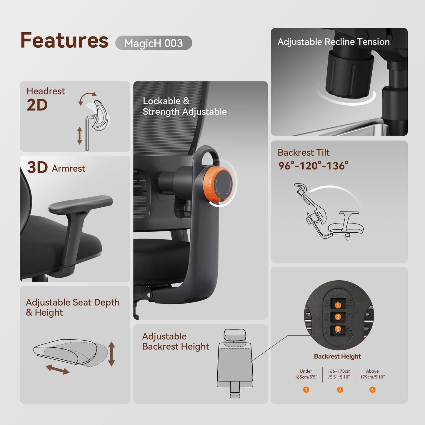 Newtral Ergonomic Home Office Chair, High Back Desk Chair with Unique Adaptive Lumbar Support, Adjustable Headrest, Seat Depth Adjustment, 96°-126° Tilt Function, Adjustable Armrest Recliner