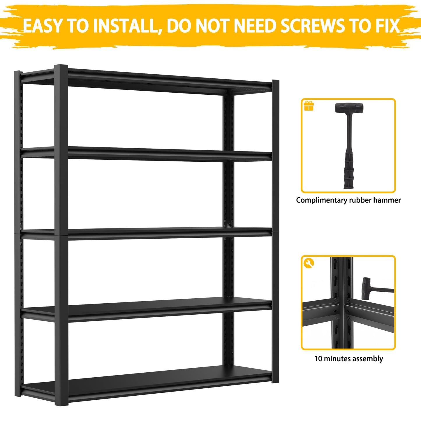 WOZBUD Standing Shelf Units 72" H x 48″W x 20" D,Heavy Duty Garage Shelving Units and Storage, 3000LBS 5-Tier Metal Shelves, Storage Rack for Garage Organization, Basement, Workshop, 1Pack